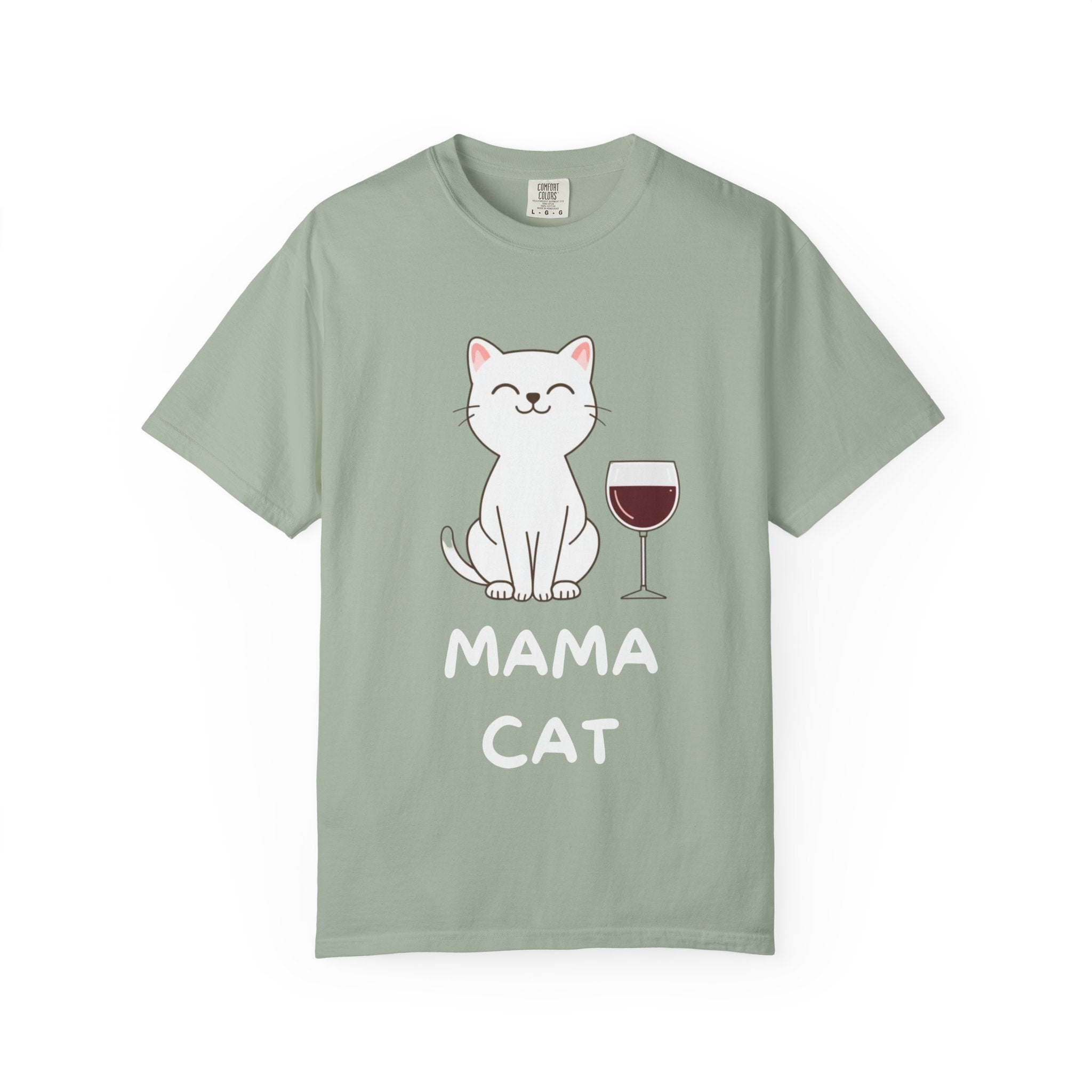 Mama Cat T-Shirt — Cute Cat & Wine Graphic Tee for Cat Moms