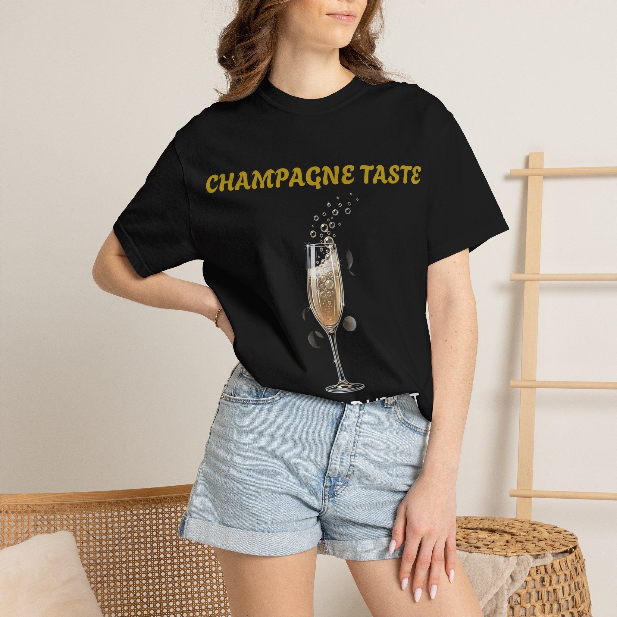 Champagne Taste, Boujee Budget T-Shirt — Funny Sparkling Wine Tee