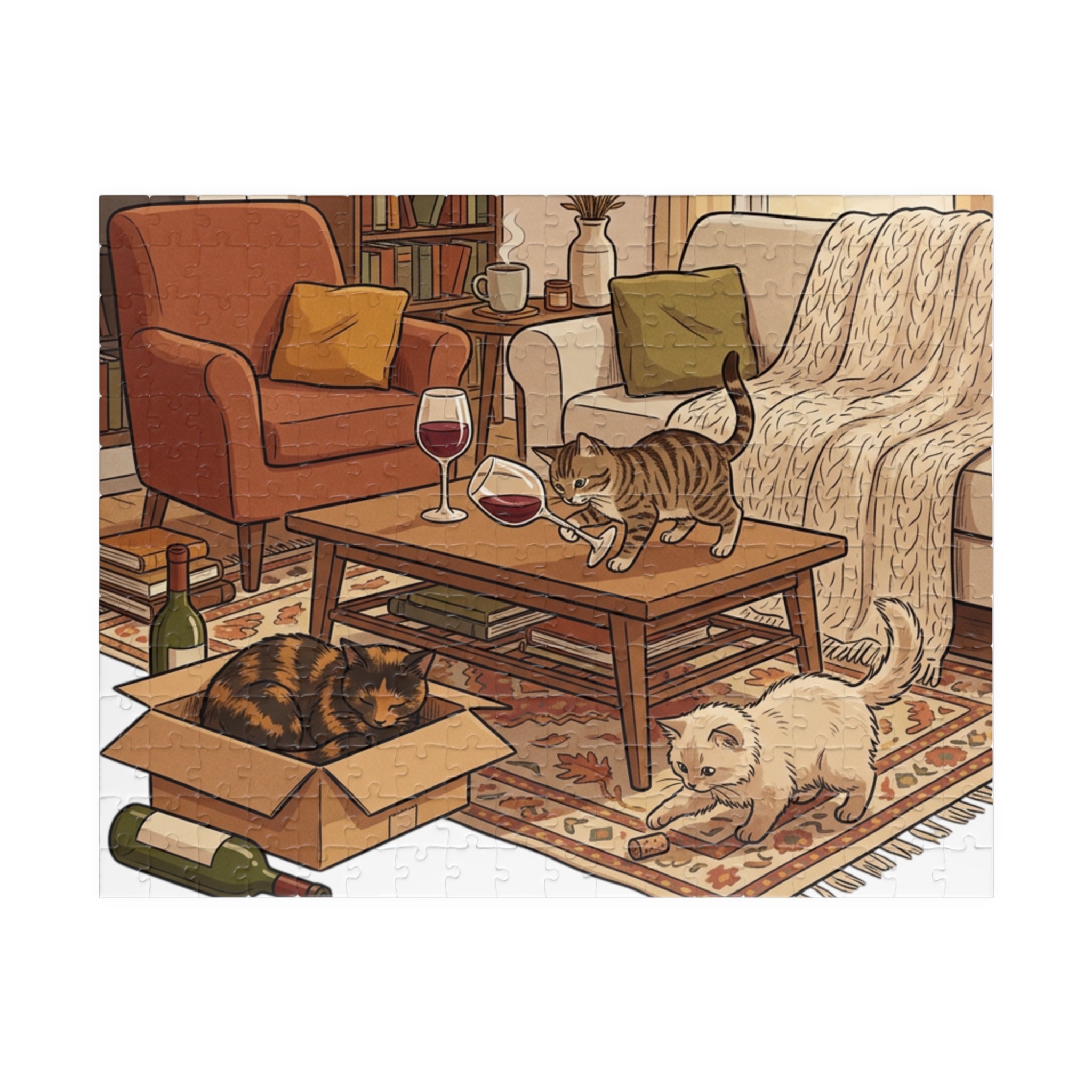 Cozy Living Room Cats Puzzle — 252/520-Piece Jigsaw