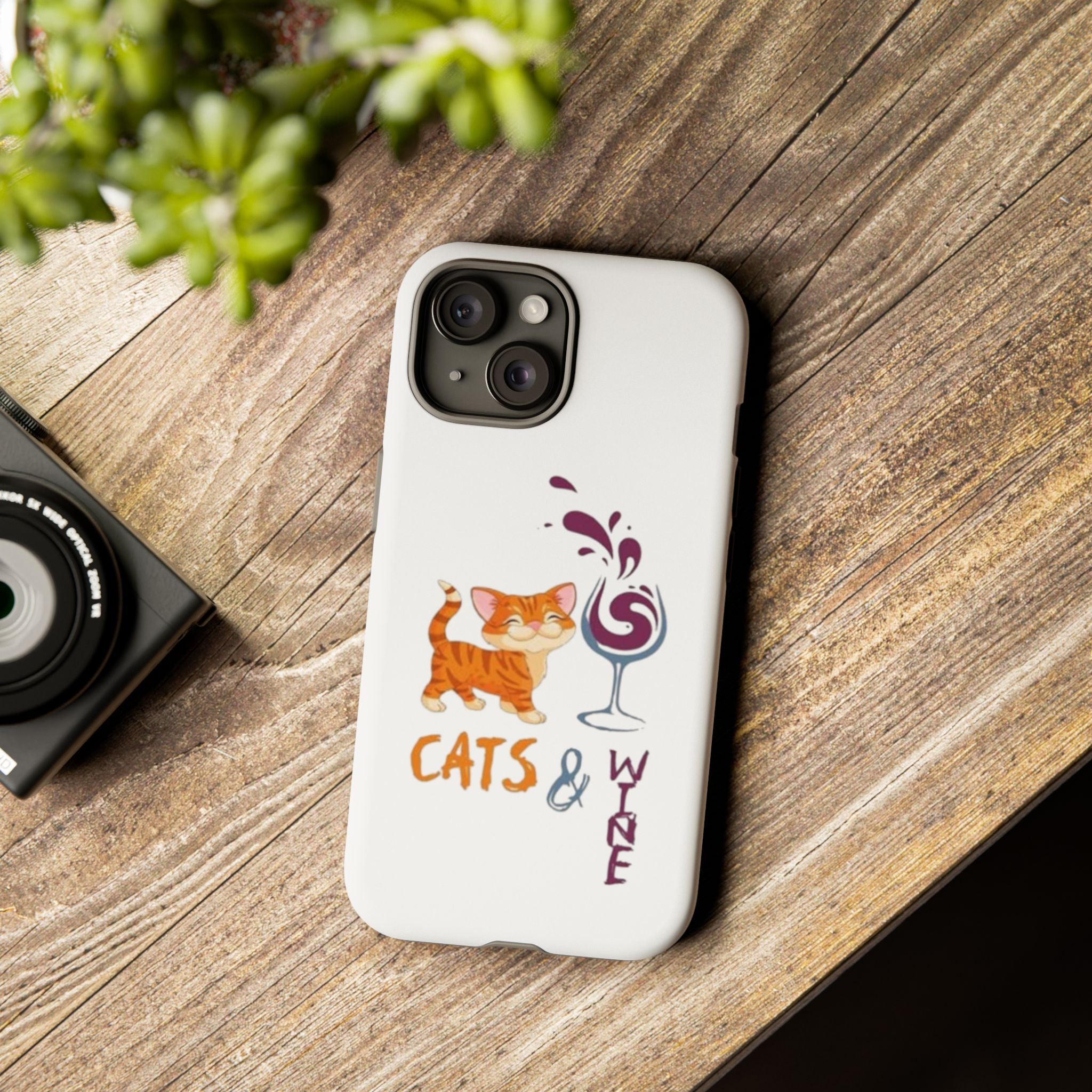 Cats & Wine Phone Case — Cute Orange Cat with Wine Glass Protective Case