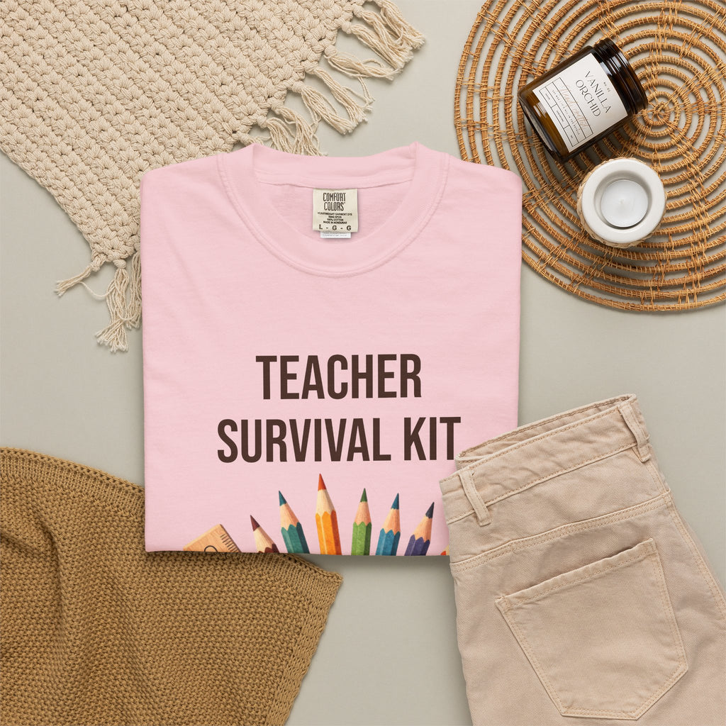 Teacher Survival Kit T-Shirt — Cute Pencil & Mug Graphic Tee for Teachers, Back-to-School Gift