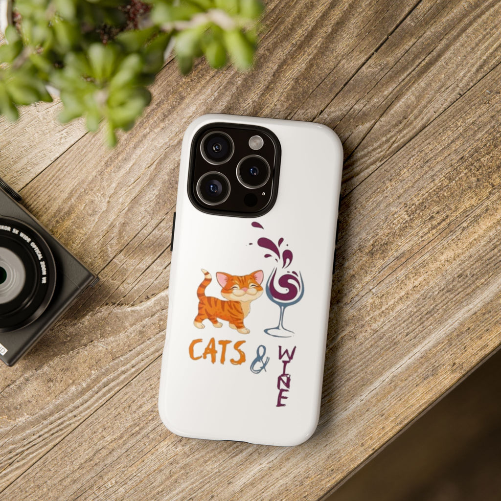 Cats & Wine Phone Case — Cute Orange Cat with Wine Glass Protective Case