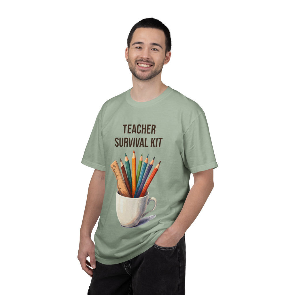 Teacher Survival Kit T-Shirt — Cute Pencil & Mug Graphic Tee for Teachers, Back-to-School Gift