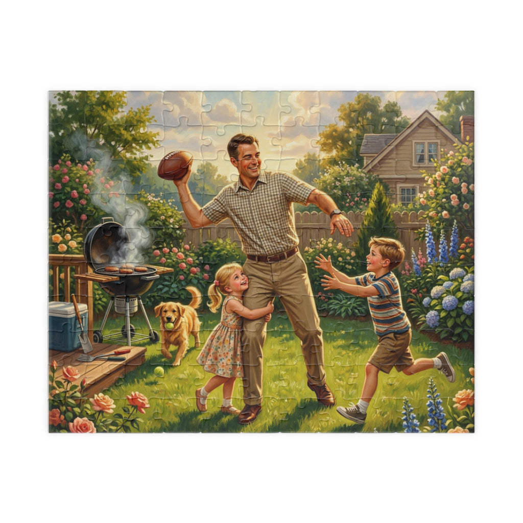 Backyard Family Football Puzzle — Vintage Dad Playing with Kids (110–520pcs)