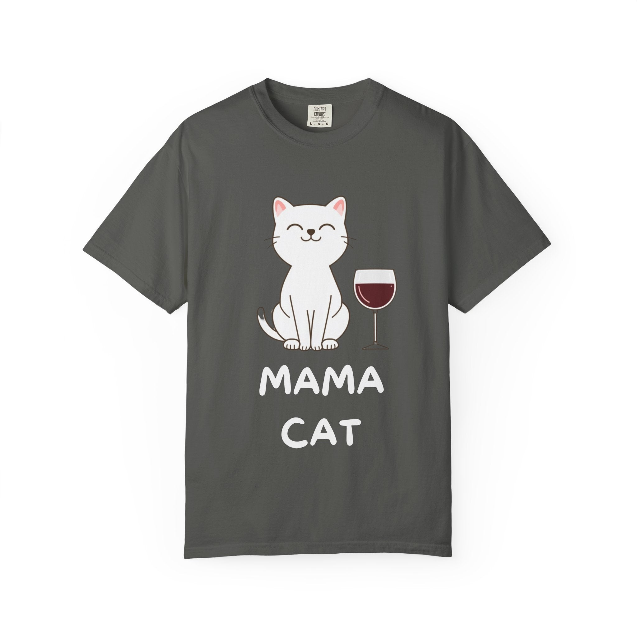 Mama Cat T-Shirt — Cute Cat & Wine Graphic Tee for Cat Moms