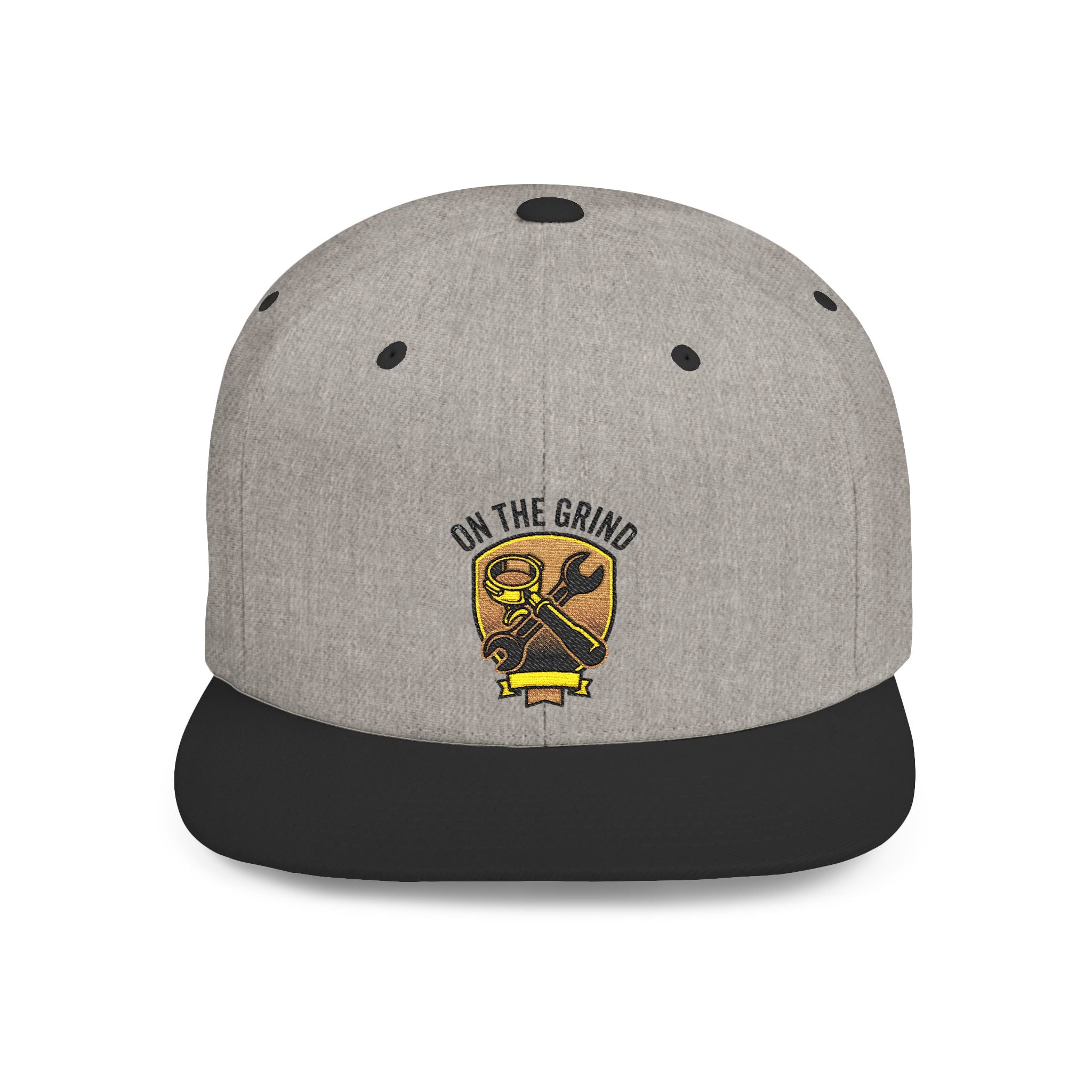 Snapback Hat — "On The Grind" Vintage Tool Crest Flat Bill Cap