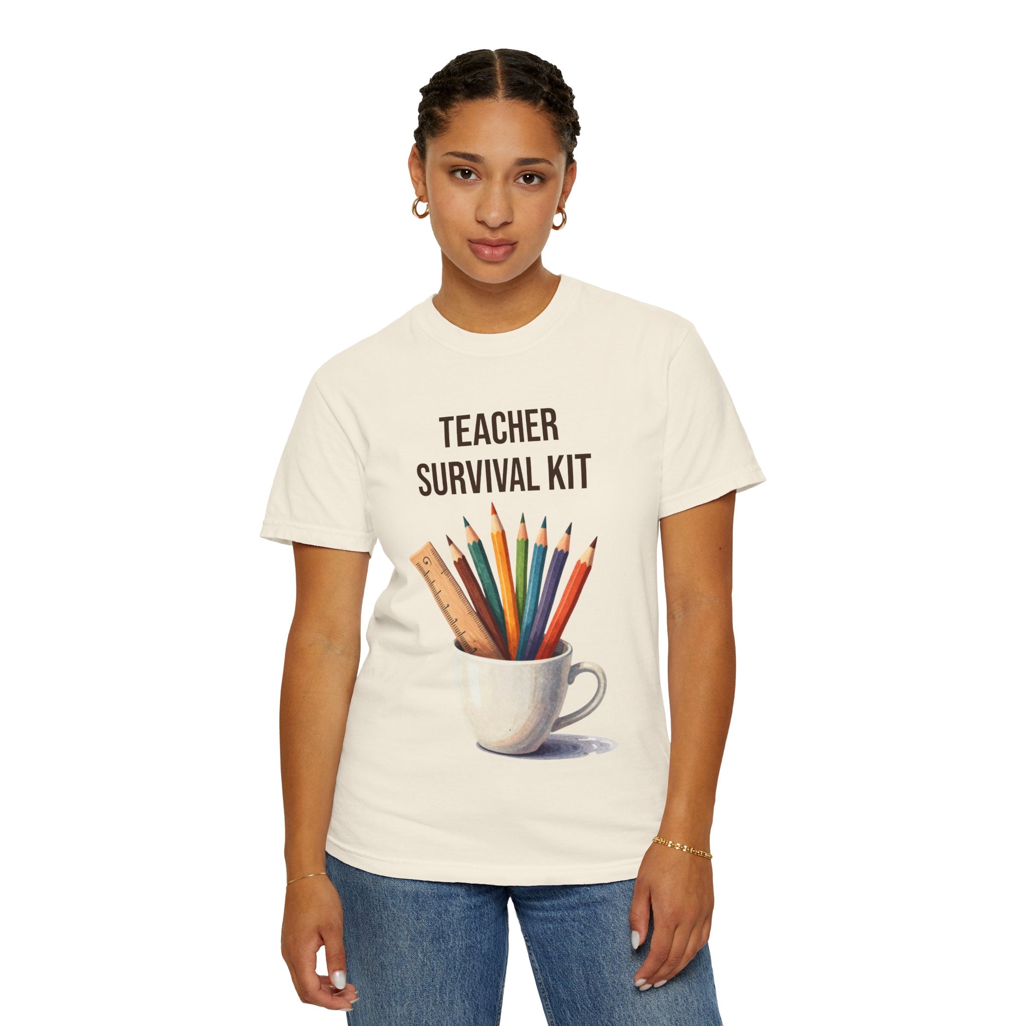 Teacher Survival Kit T-Shirt — Cute Pencil & Mug Graphic Tee for Teachers, Back-to-School Gift