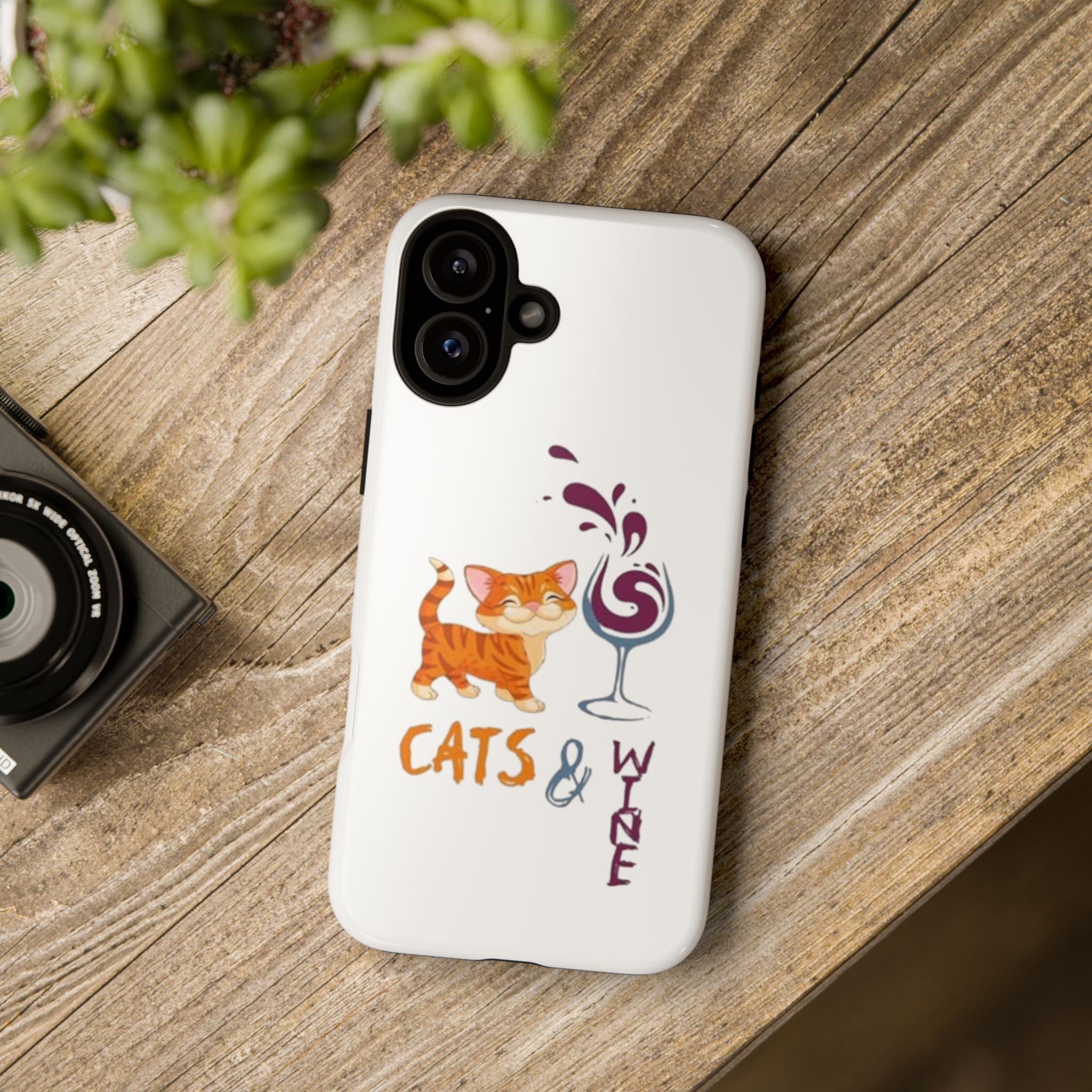 Cats & Wine Phone Case — Cute Orange Cat with Wine Glass Protective Case
