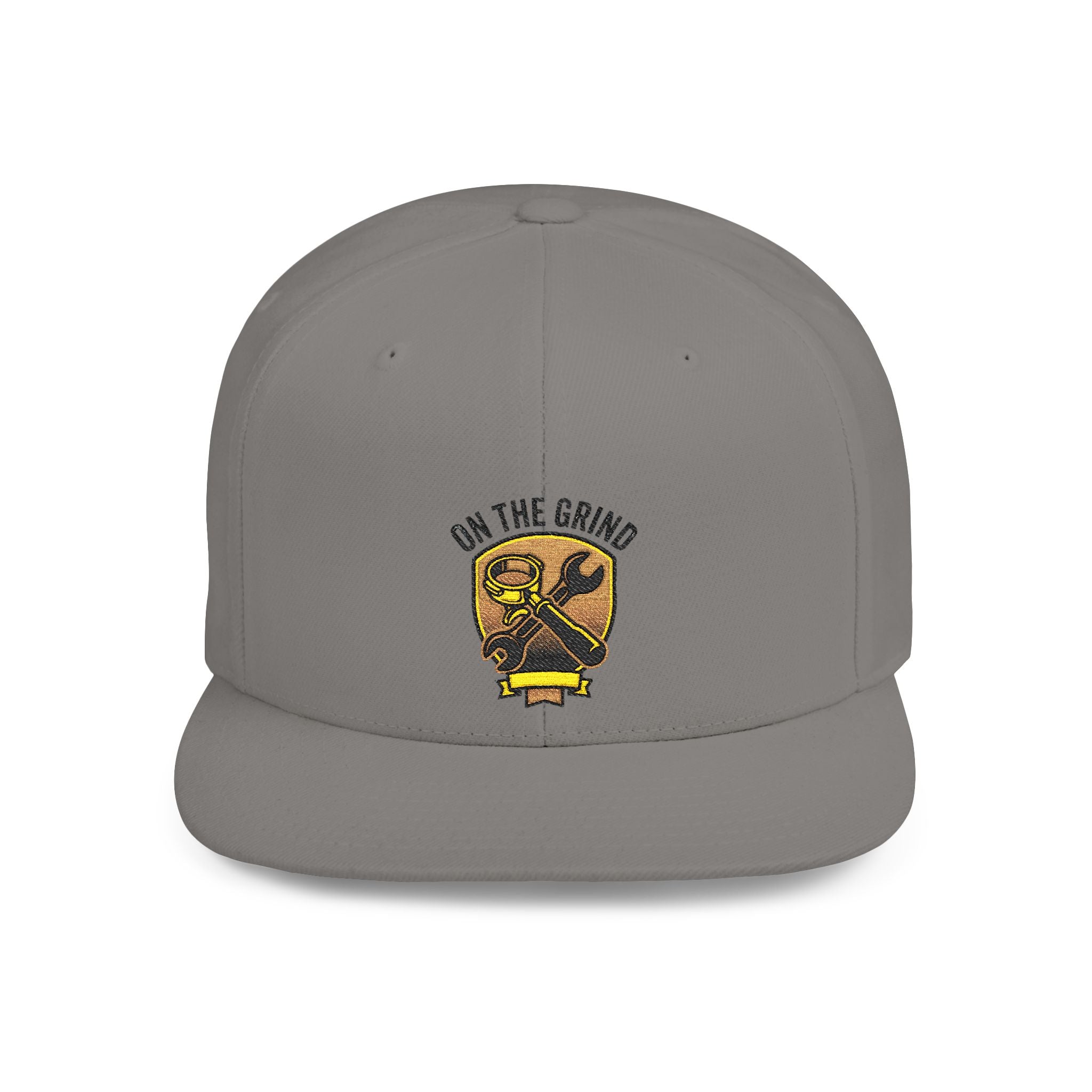 Snapback Hat — "On The Grind" Vintage Tool Crest Flat Bill Cap