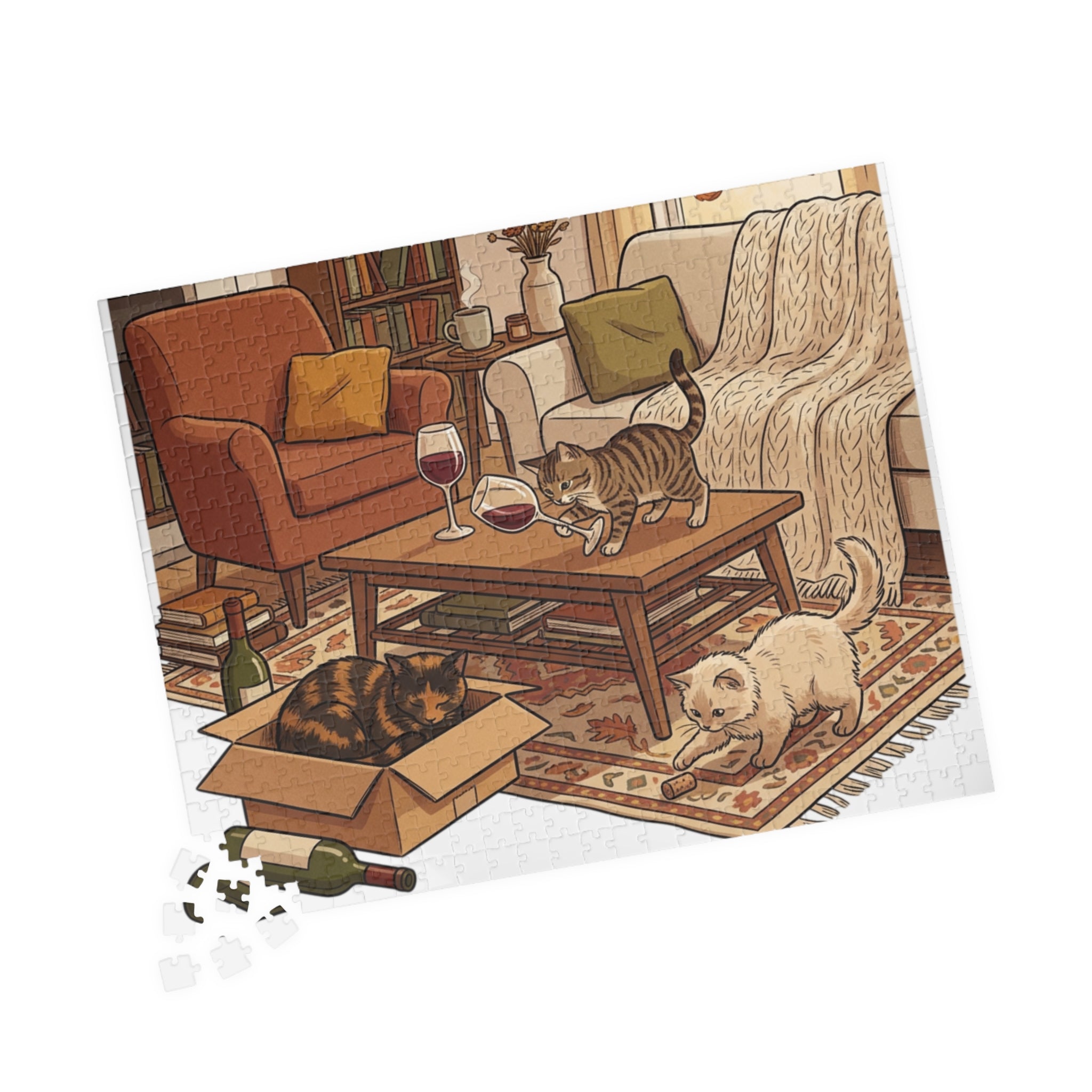 Cozy Living Room Cats Puzzle — 252/520-Piece Jigsaw
