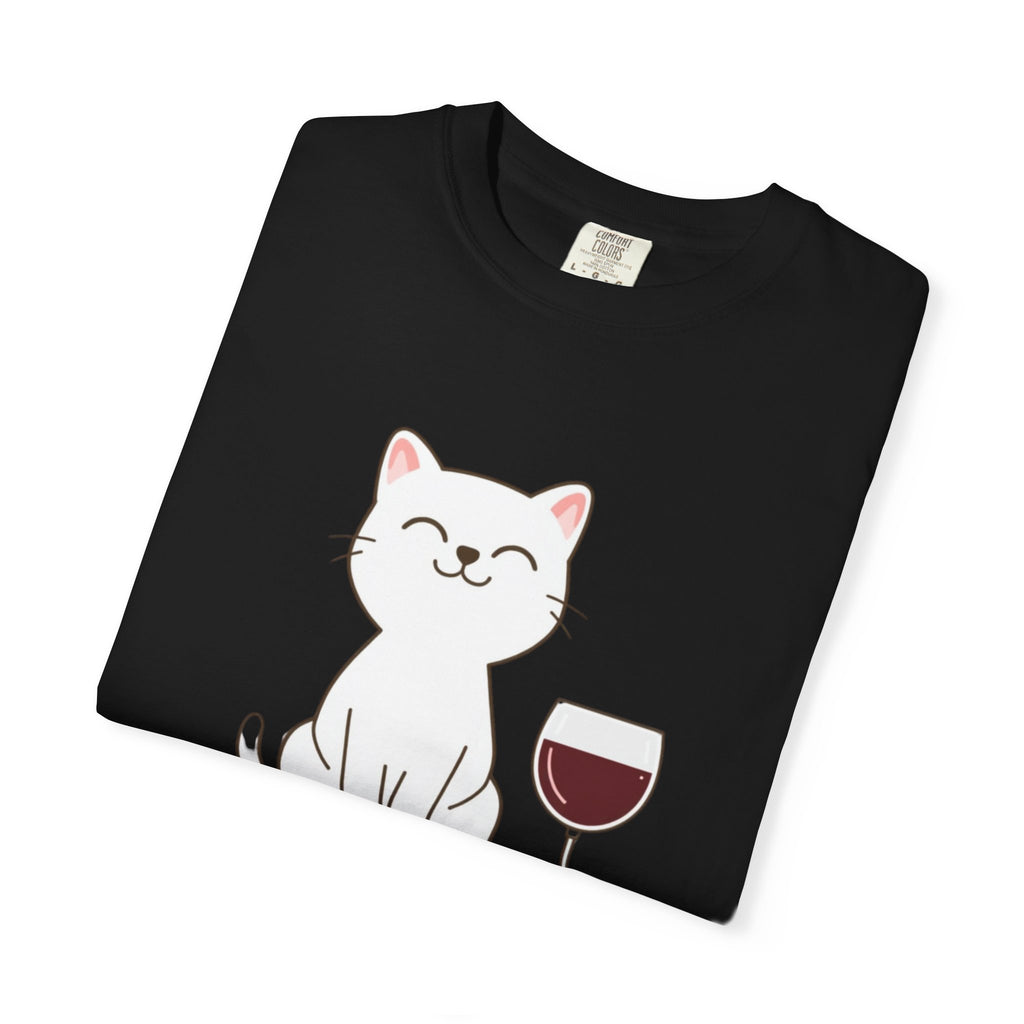 Mama Cat T-Shirt — Cute Cat & Wine Graphic Tee for Cat Moms