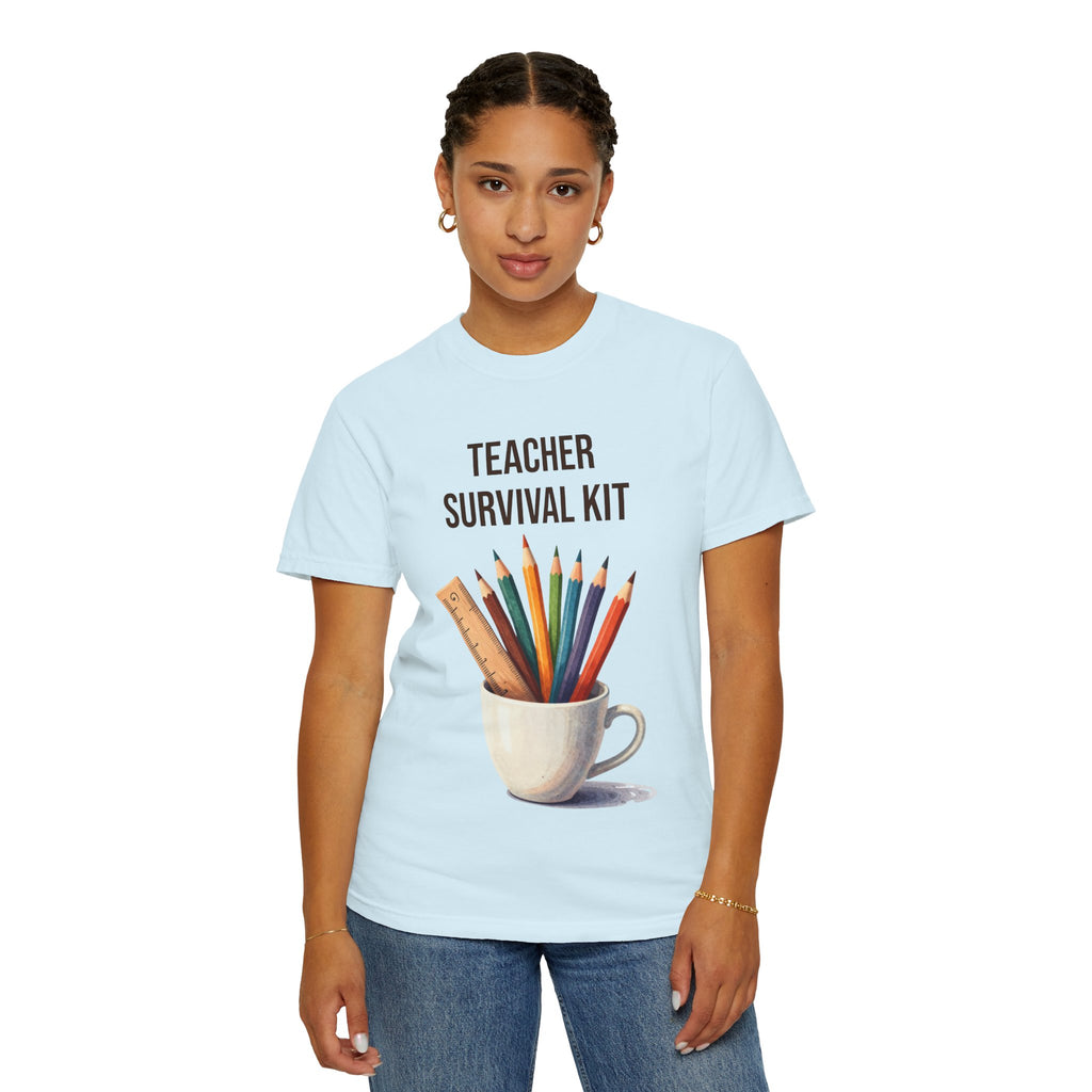 Teacher Survival Kit T-Shirt — Cute Pencil & Mug Graphic Tee for Teachers, Back-to-School Gift