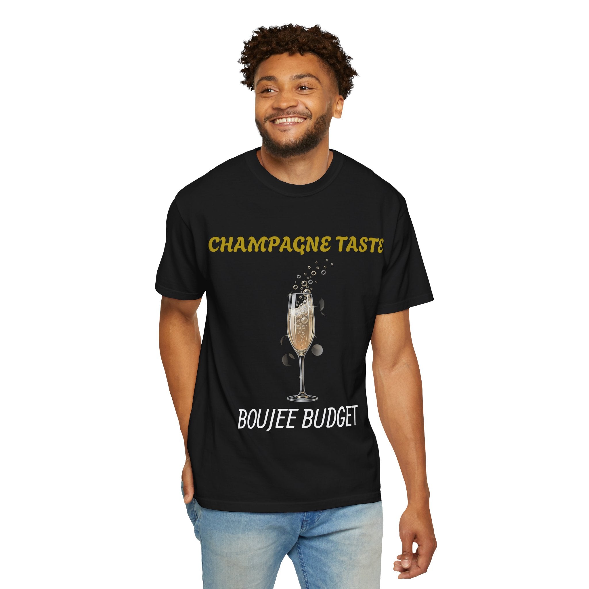 Champagne Taste, Boujee Budget T-Shirt — Funny Sparkling Wine Tee
