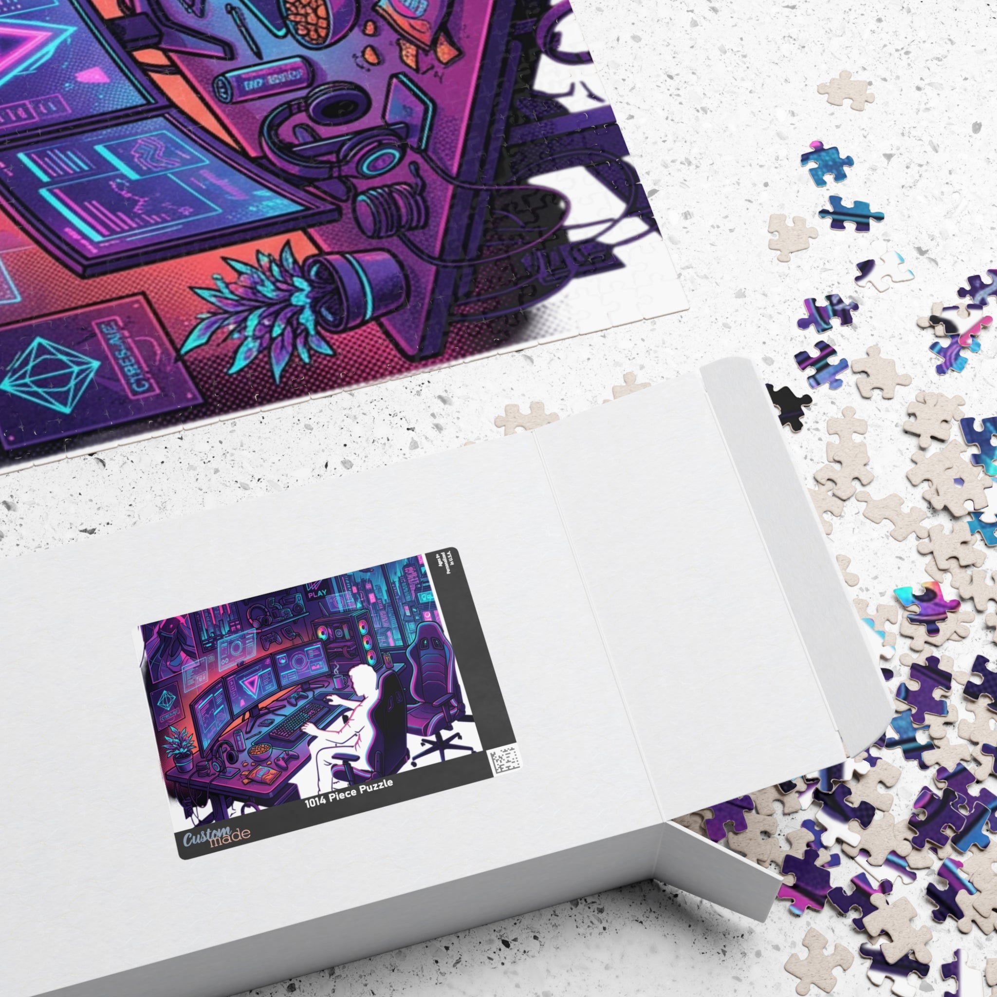 Gaming Setup Jigsaw Puzzle — Neon Cyberpunk Streamer Scene (110/252/520/1014 pcs)