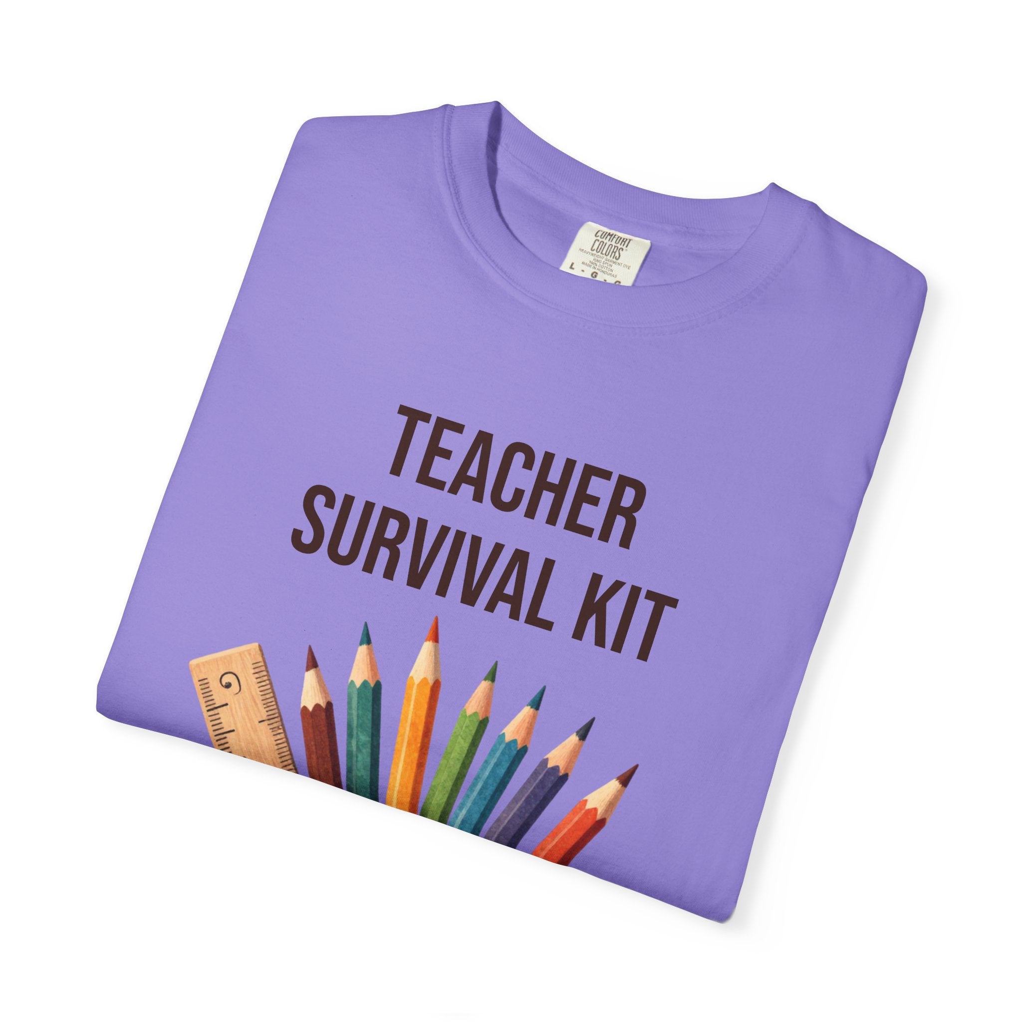 Teacher Survival Kit T-Shirt — Cute Pencil & Mug Graphic Tee for Teachers, Back-to-School Gift