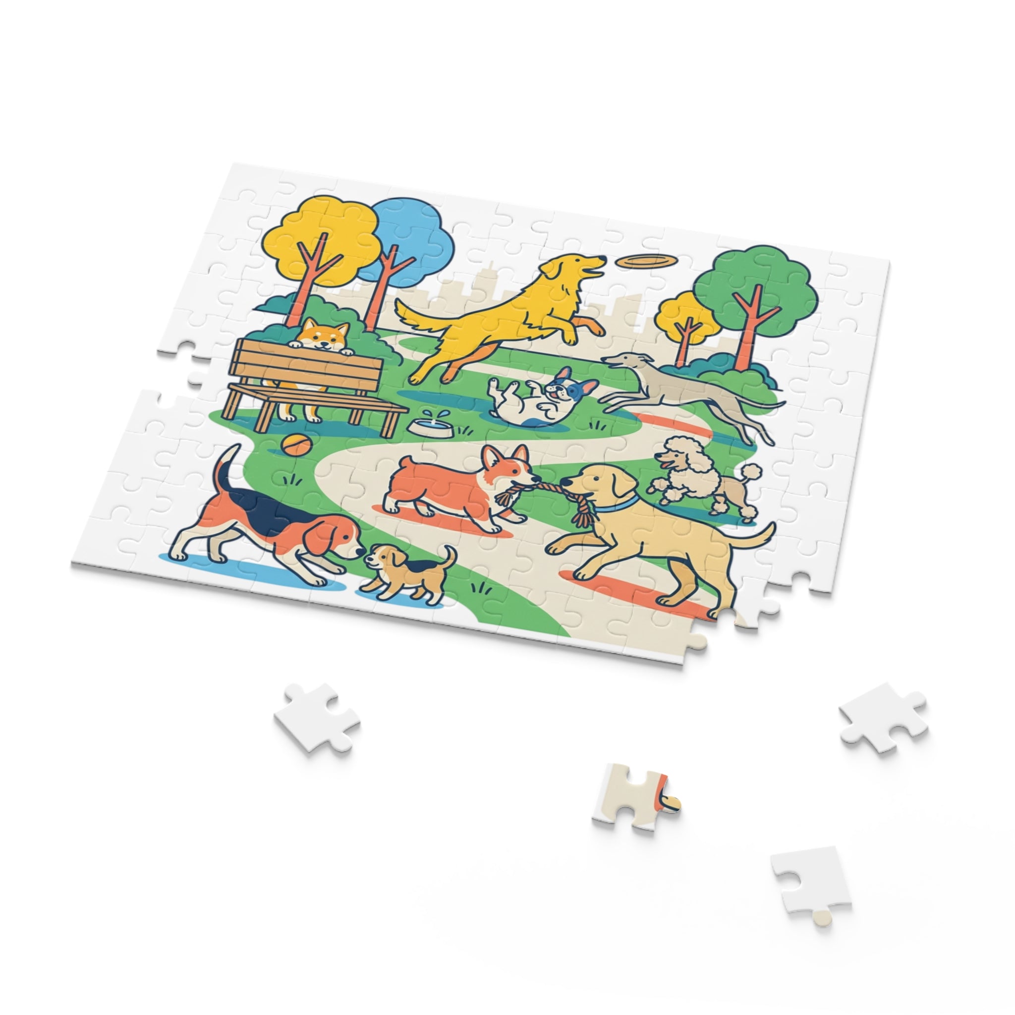 Dog Park Jigsaw Puzzle — Playful Dogs Scene (120/252 pcs)