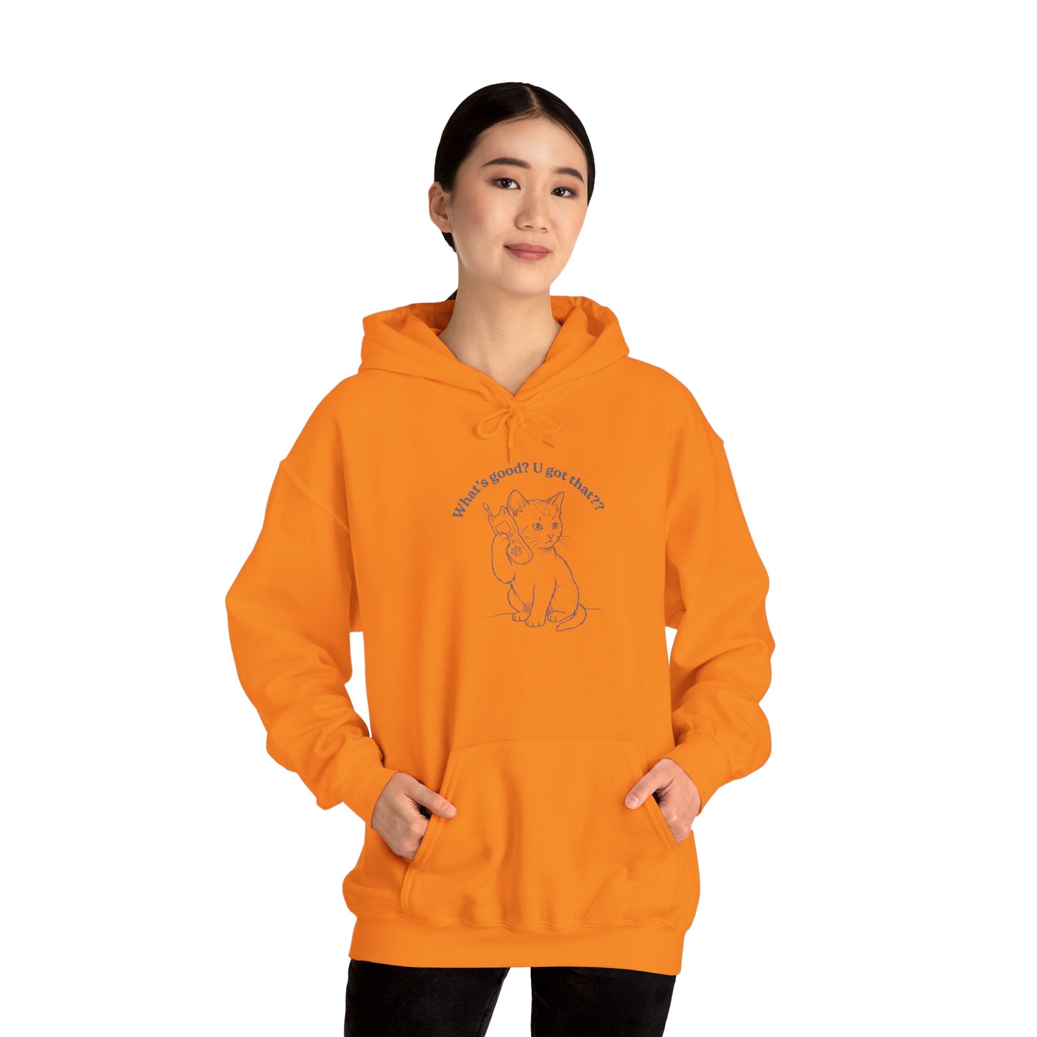 Fun Cat on Phone Hoodie — "What’s good? You got that??"