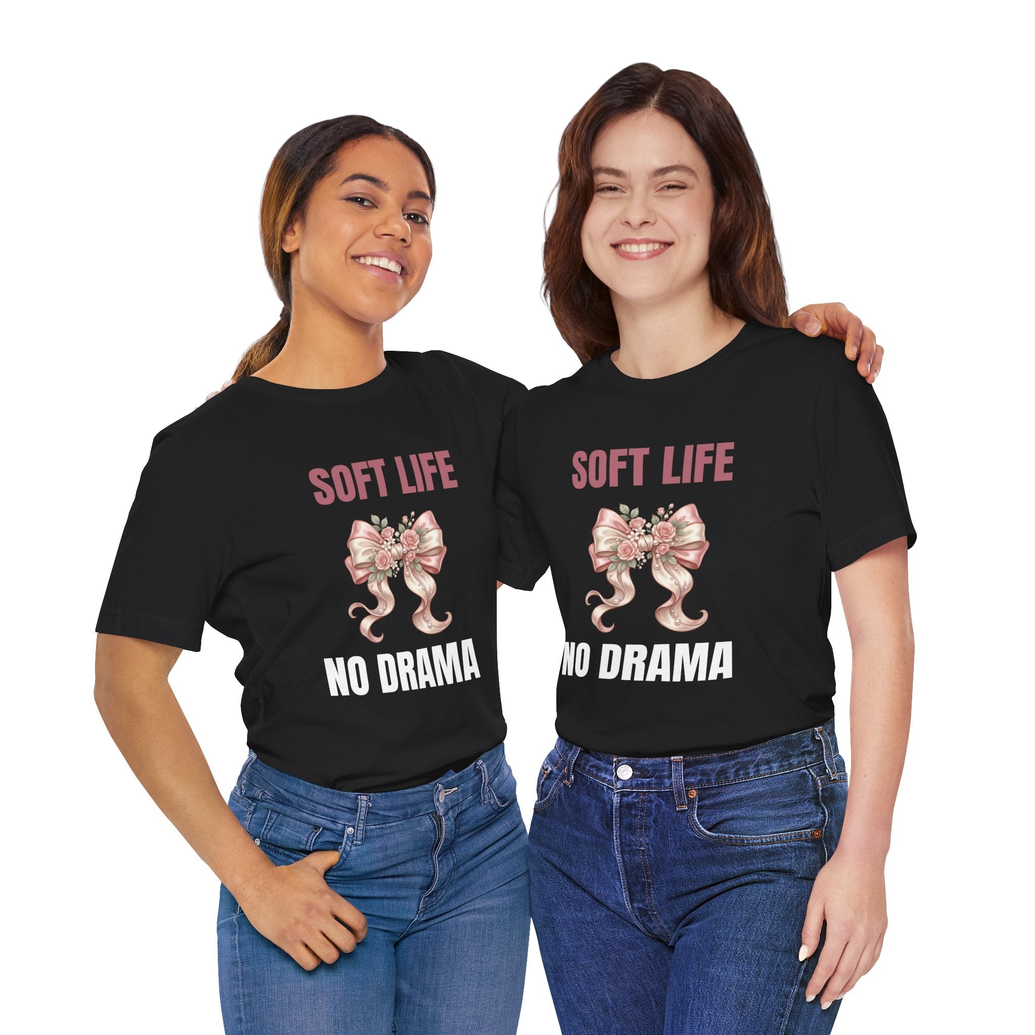 Soft Life No Drama T-Shirt — Pink Bow Floral Graphic Tee