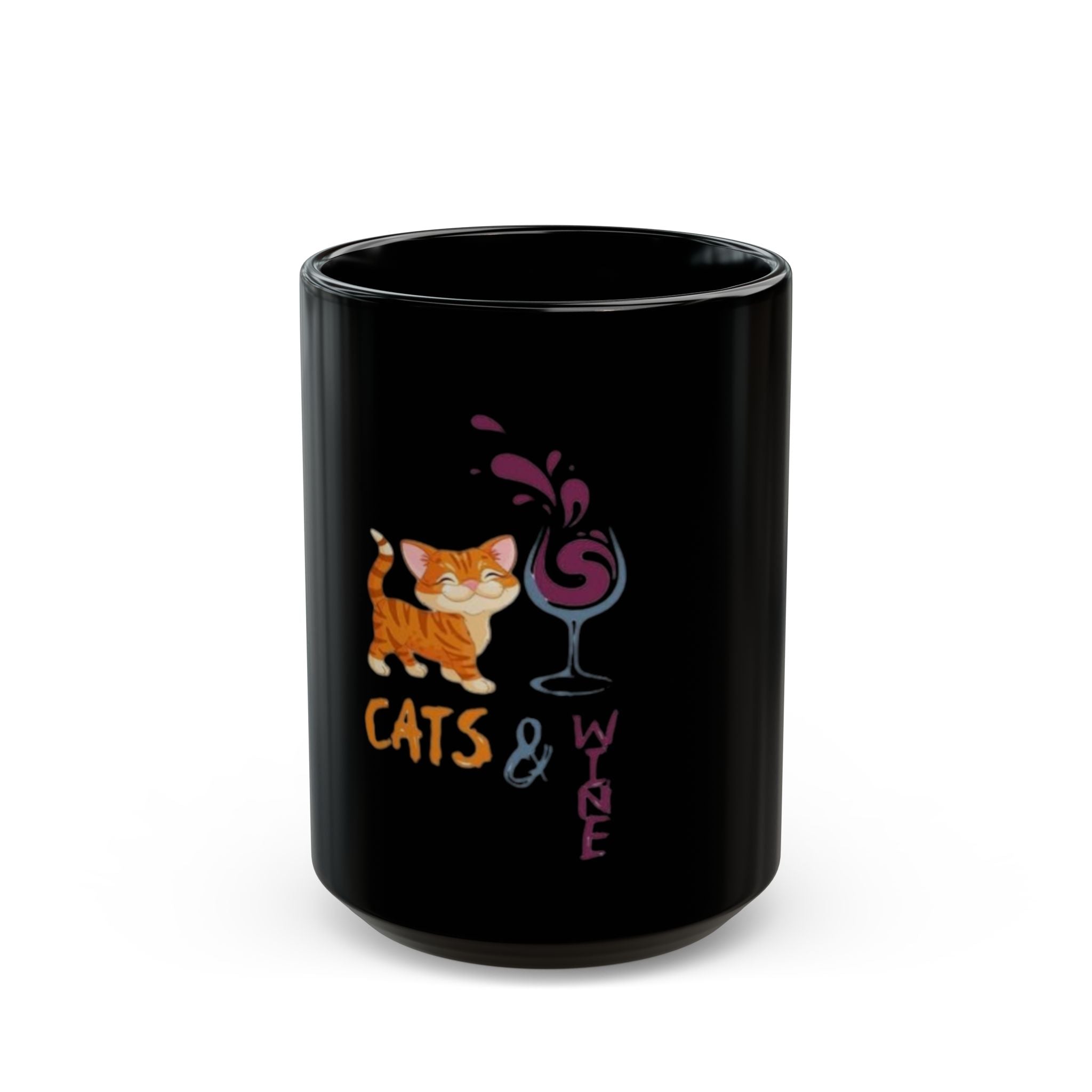 Cats & Wine Black Coffee Mug — Cute Cat Wine Lover Gift (11oz/15oz)