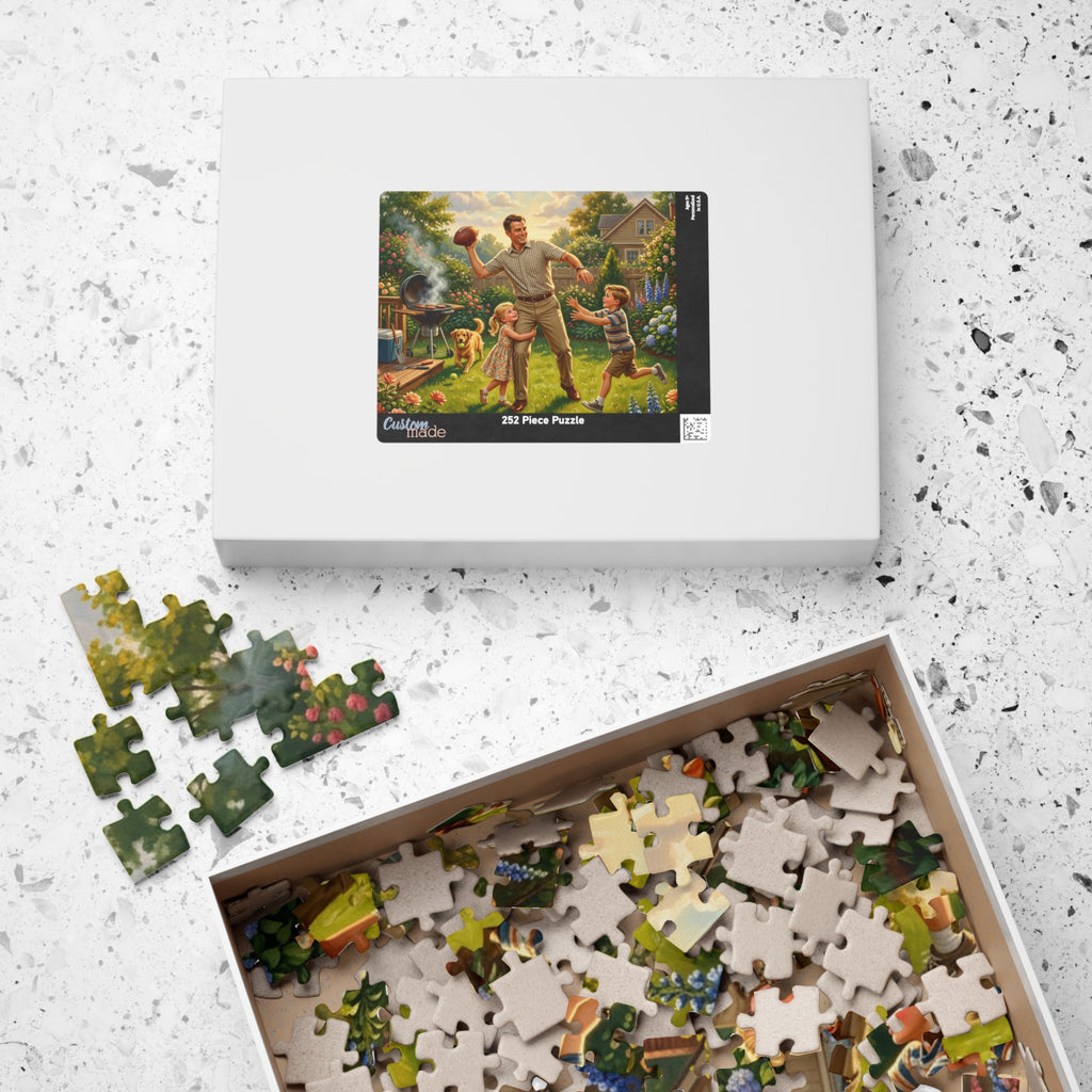 Backyard Family Football Puzzle — Vintage Dad Playing with Kids (110–520pcs)