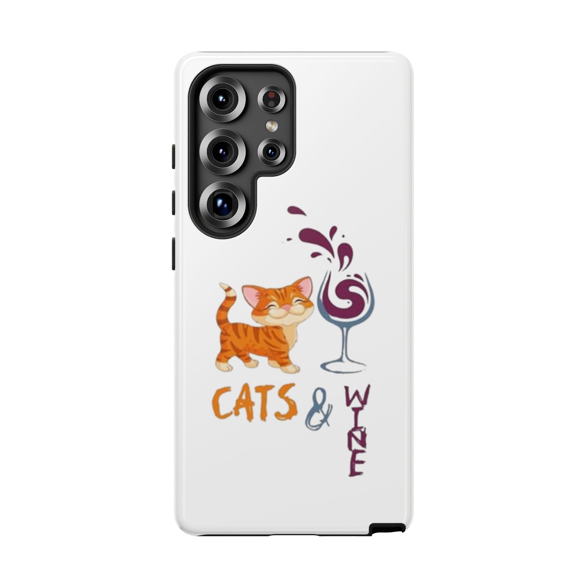 Cats & Wine Phone Case — Cute Orange Cat with Wine Glass Protective Case