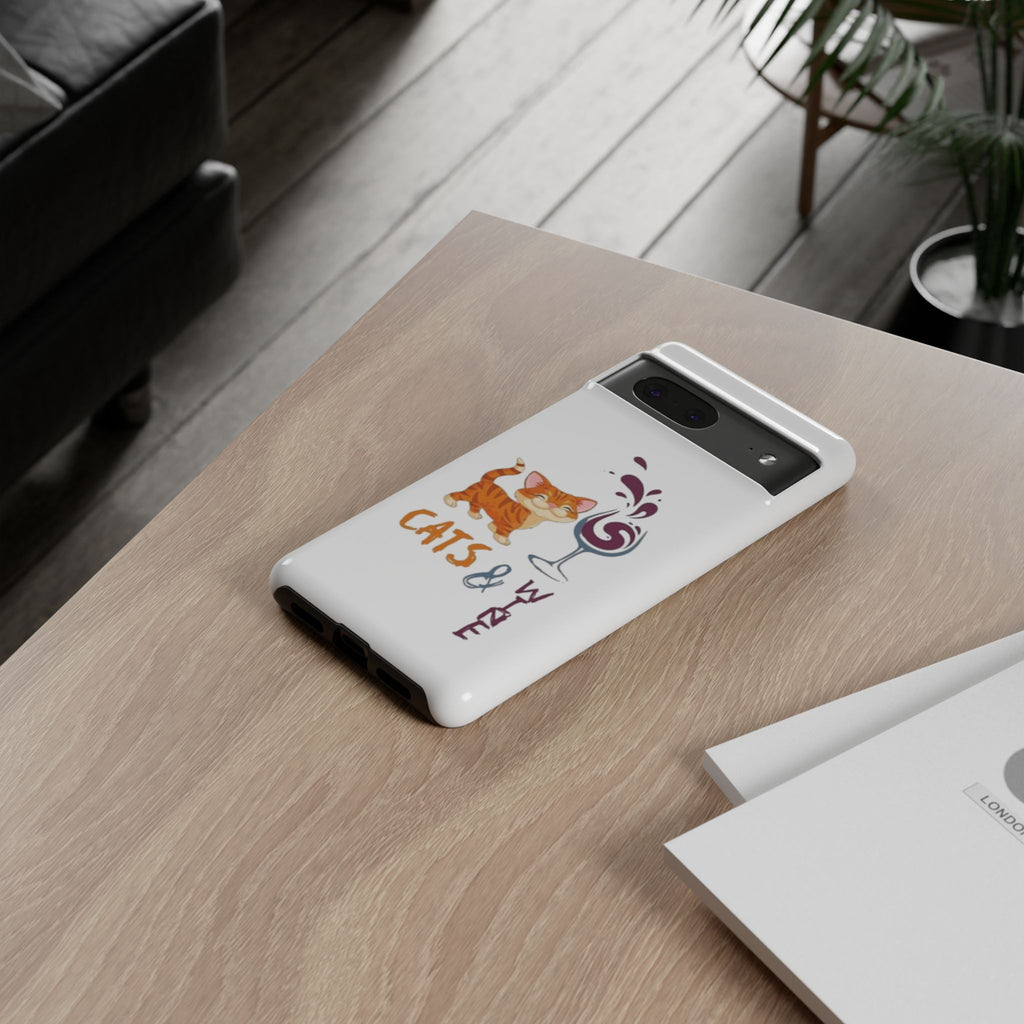 Cats & Wine Phone Case — Cute Orange Cat with Wine Glass Protective Case
