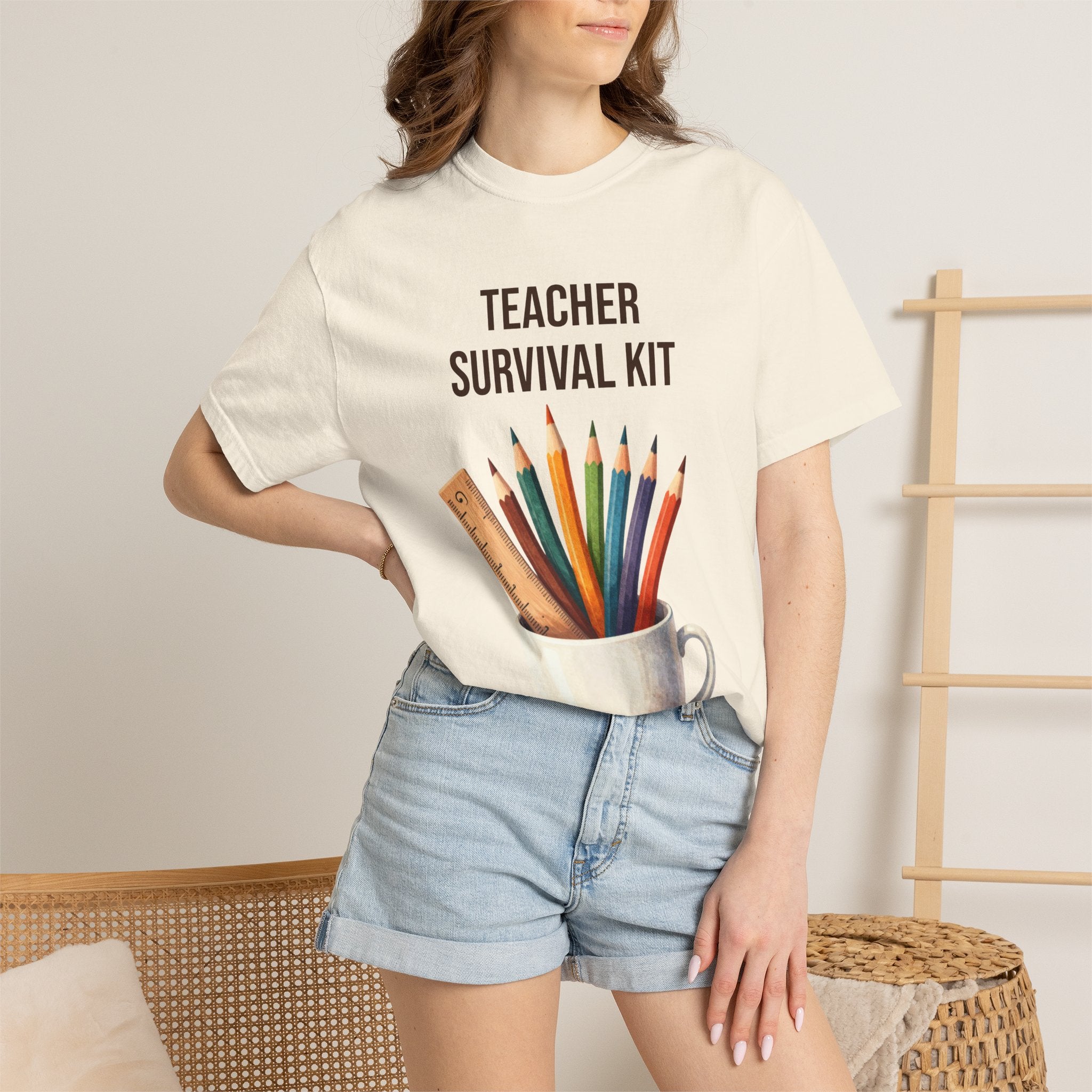 Teacher Survival Kit T-Shirt — Cute Pencil & Mug Graphic Tee for Teachers, Back-to-School Gift