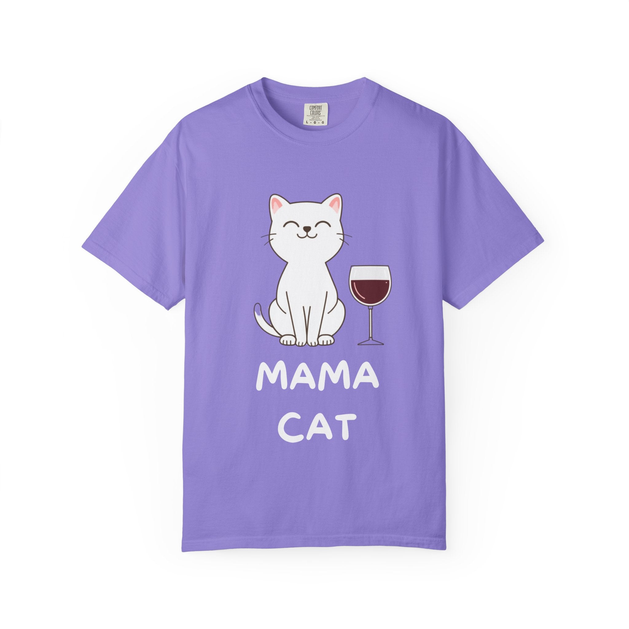 Mama Cat T-Shirt — Cute Cat & Wine Graphic Tee for Cat Moms