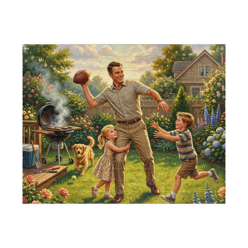 Backyard Family Football Puzzle — Vintage Dad Playing with Kids (110–520pcs)
