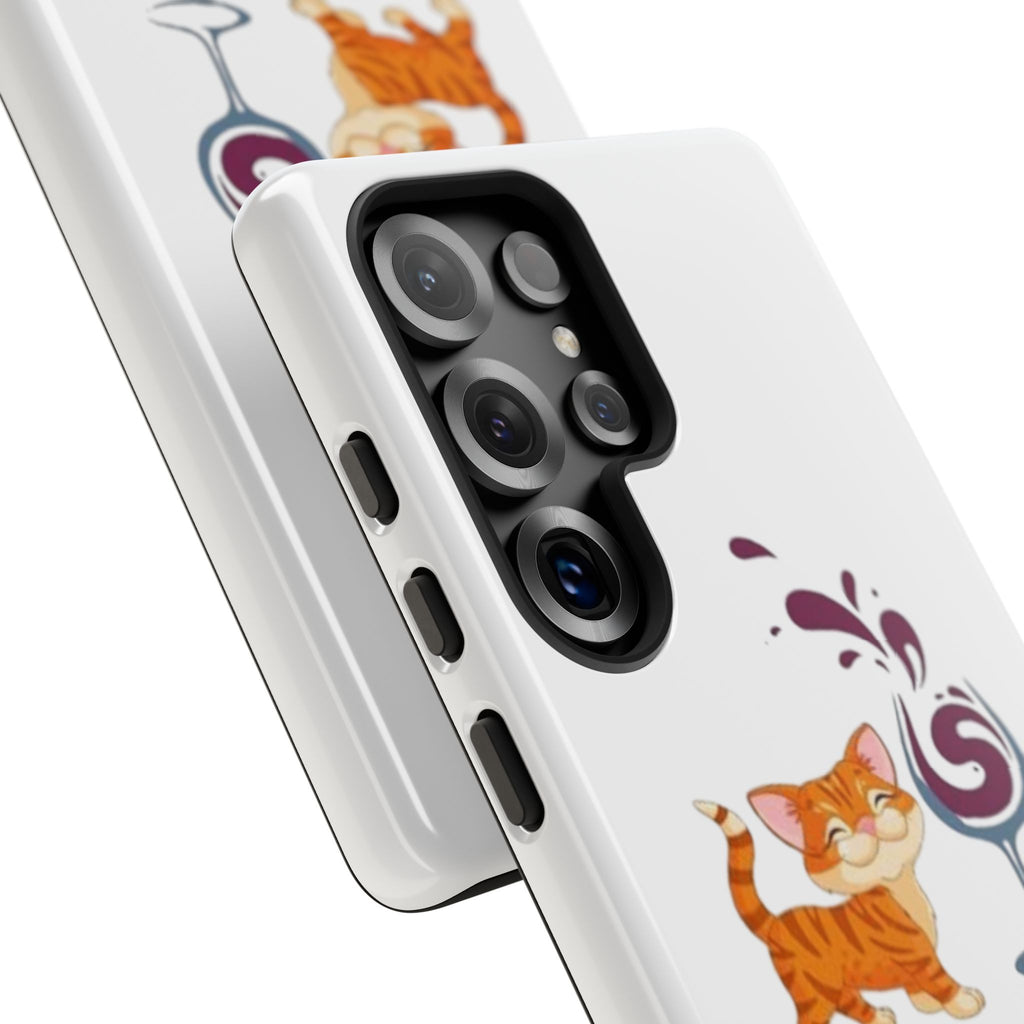 Cats & Wine Phone Case — Cute Orange Cat with Wine Glass Protective Case