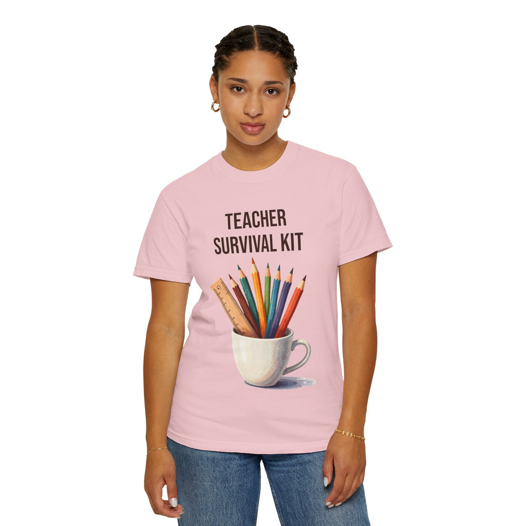 Teacher Survival Kit T-Shirt — Cute Pencil & Mug Graphic Tee for Teachers, Back-to-School Gift