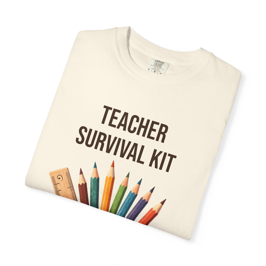 Teacher Survival Kit T-Shirt — Cute Pencil & Mug Graphic Tee for Teachers, Back-to-School Gift