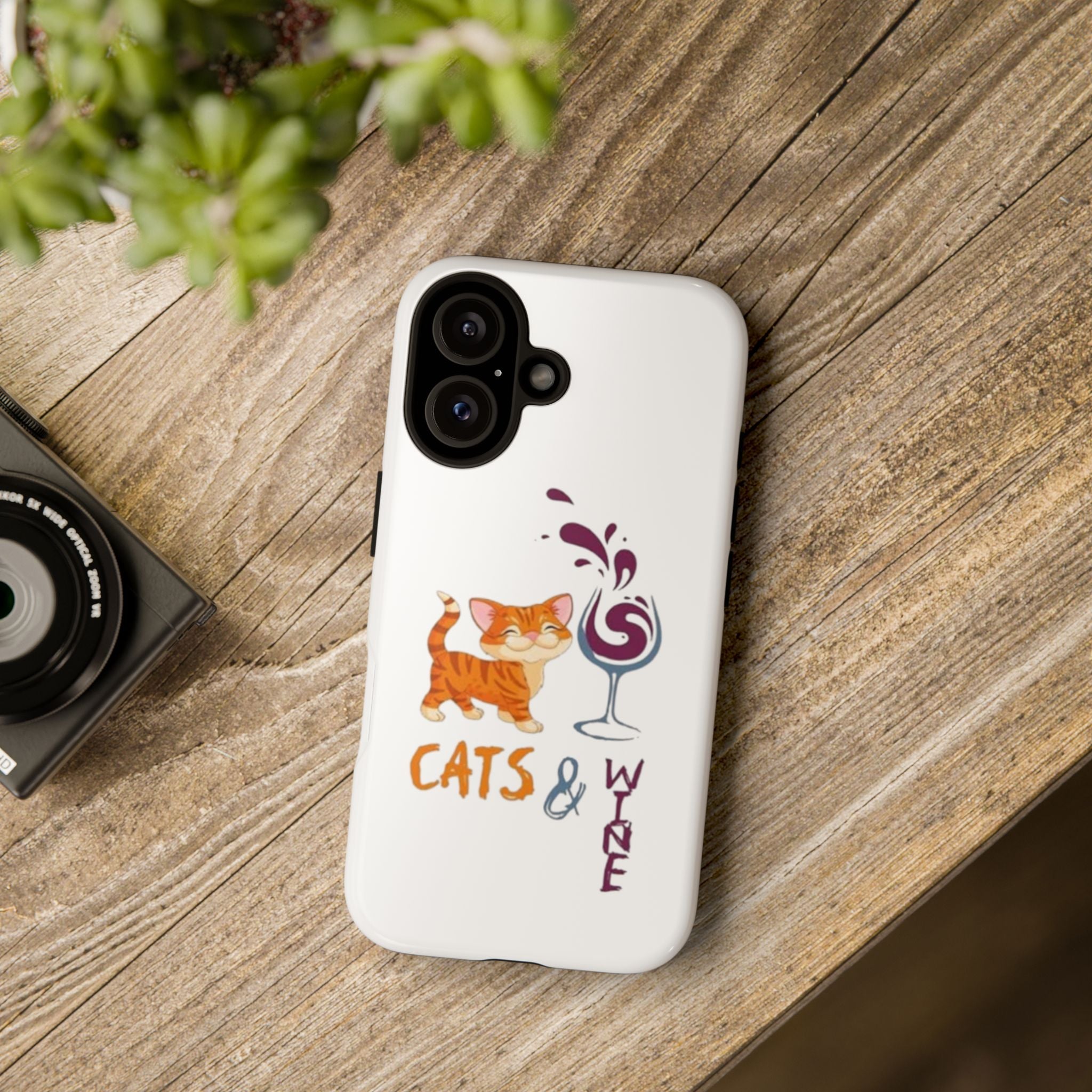 Cats & Wine Phone Case — Cute Orange Cat with Wine Glass Protective Case