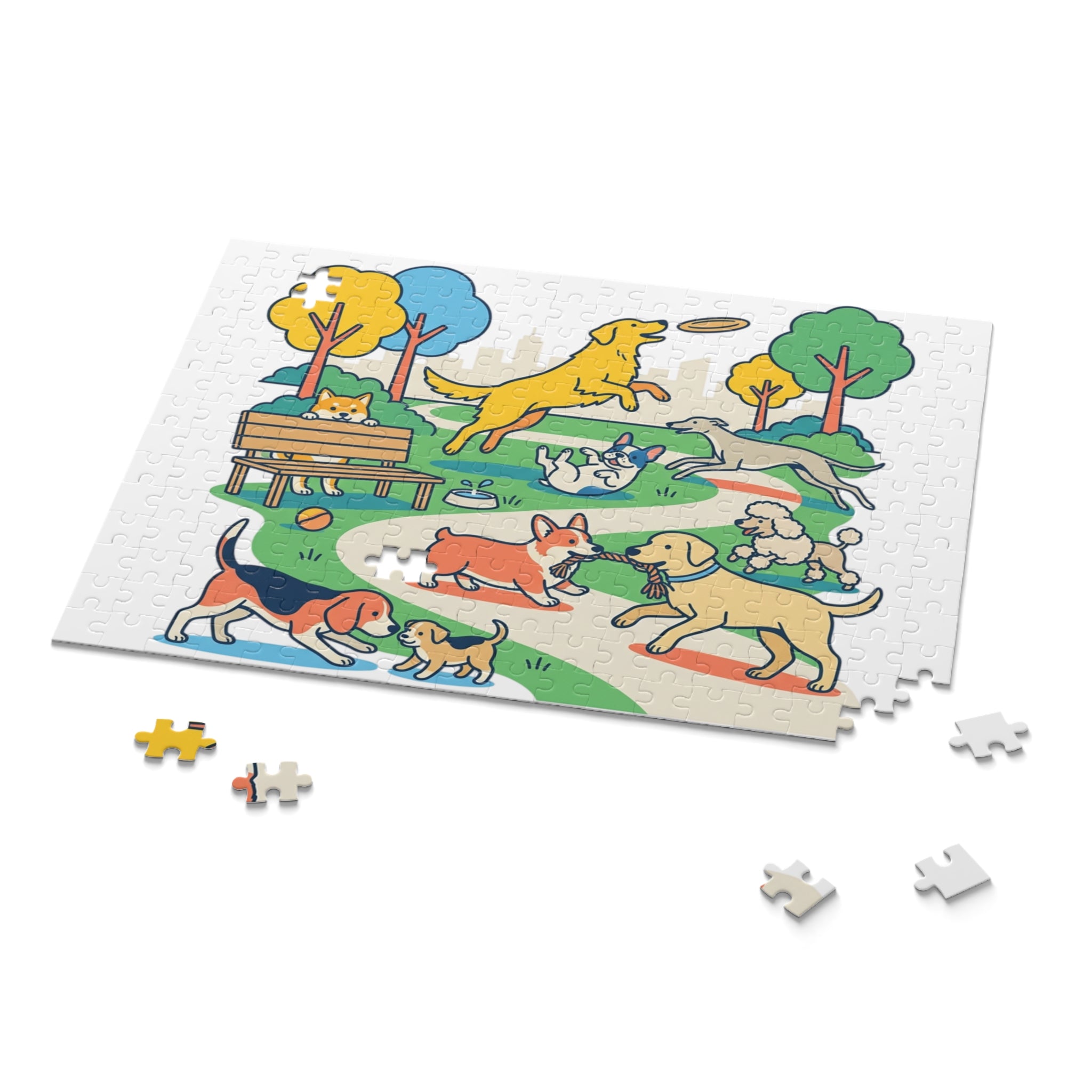 Dog Park Jigsaw Puzzle — Playful Dogs Scene (120/252 pcs)