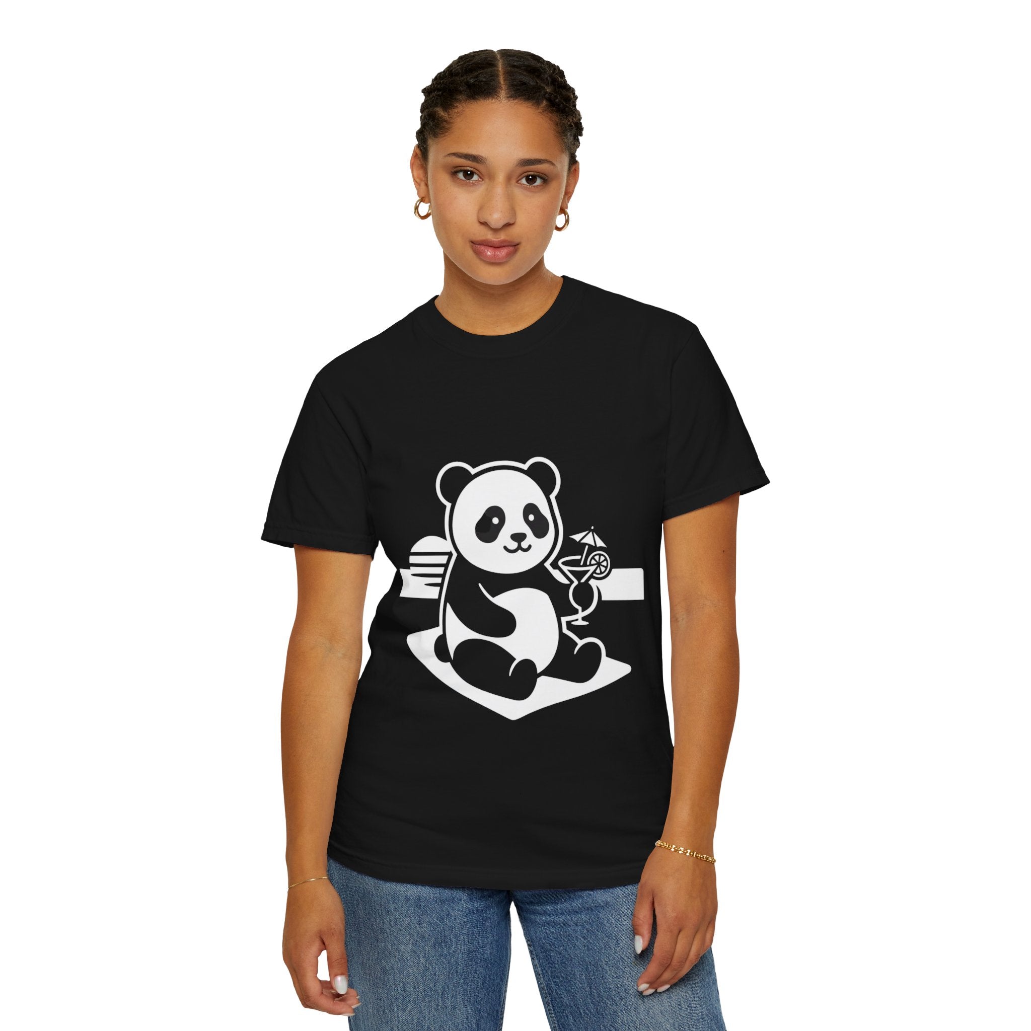 Panda Picnic T-Shirt — Cute Relaxing Panda Holding Drink Graphic Tee