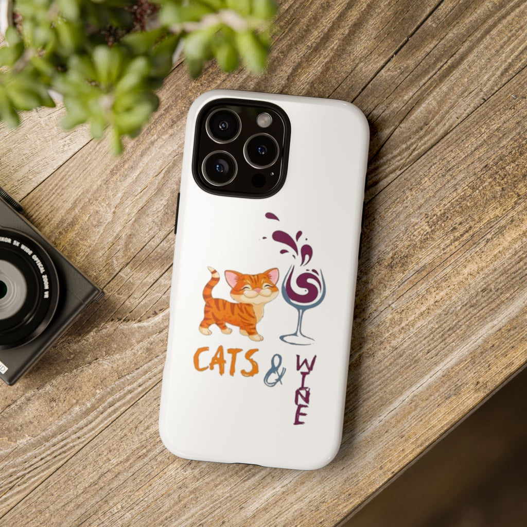 Cats & Wine Phone Case — Cute Orange Cat with Wine Glass Protective Case