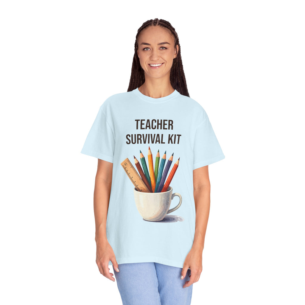 Teacher Survival Kit T-Shirt — Cute Pencil & Mug Graphic Tee for Teachers, Back-to-School Gift