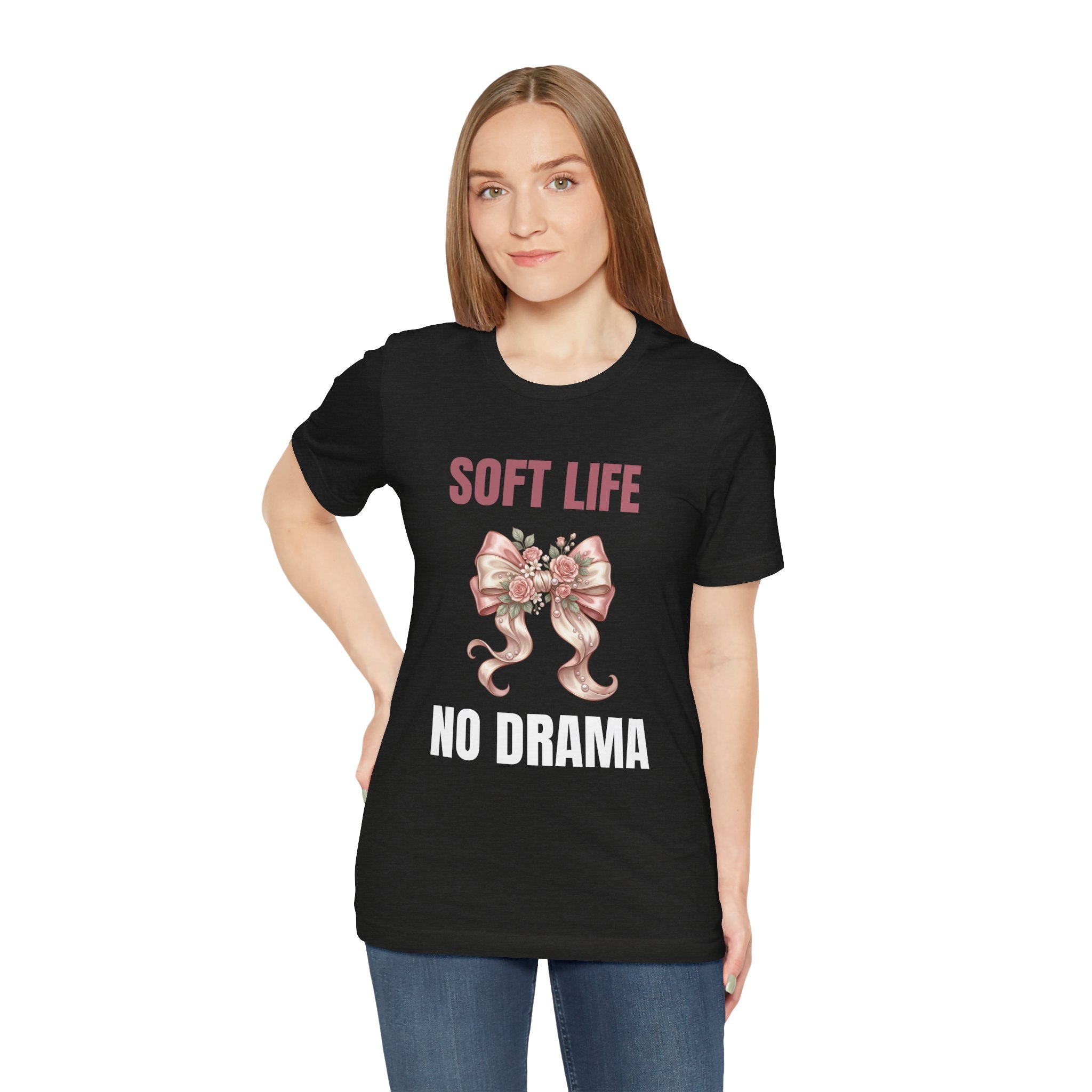 Soft Life No Drama T-Shirt — Pink Bow Floral Graphic Tee