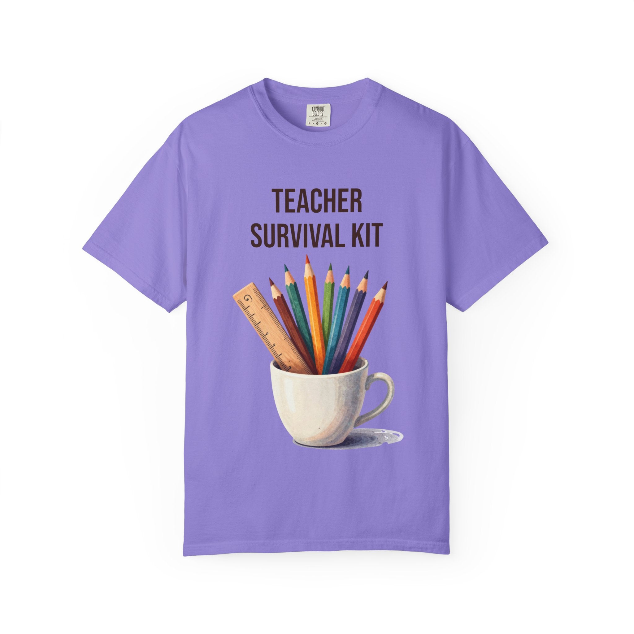 Teacher Survival Kit T-Shirt — Cute Pencil & Mug Graphic Tee for Teachers, Back-to-School Gift