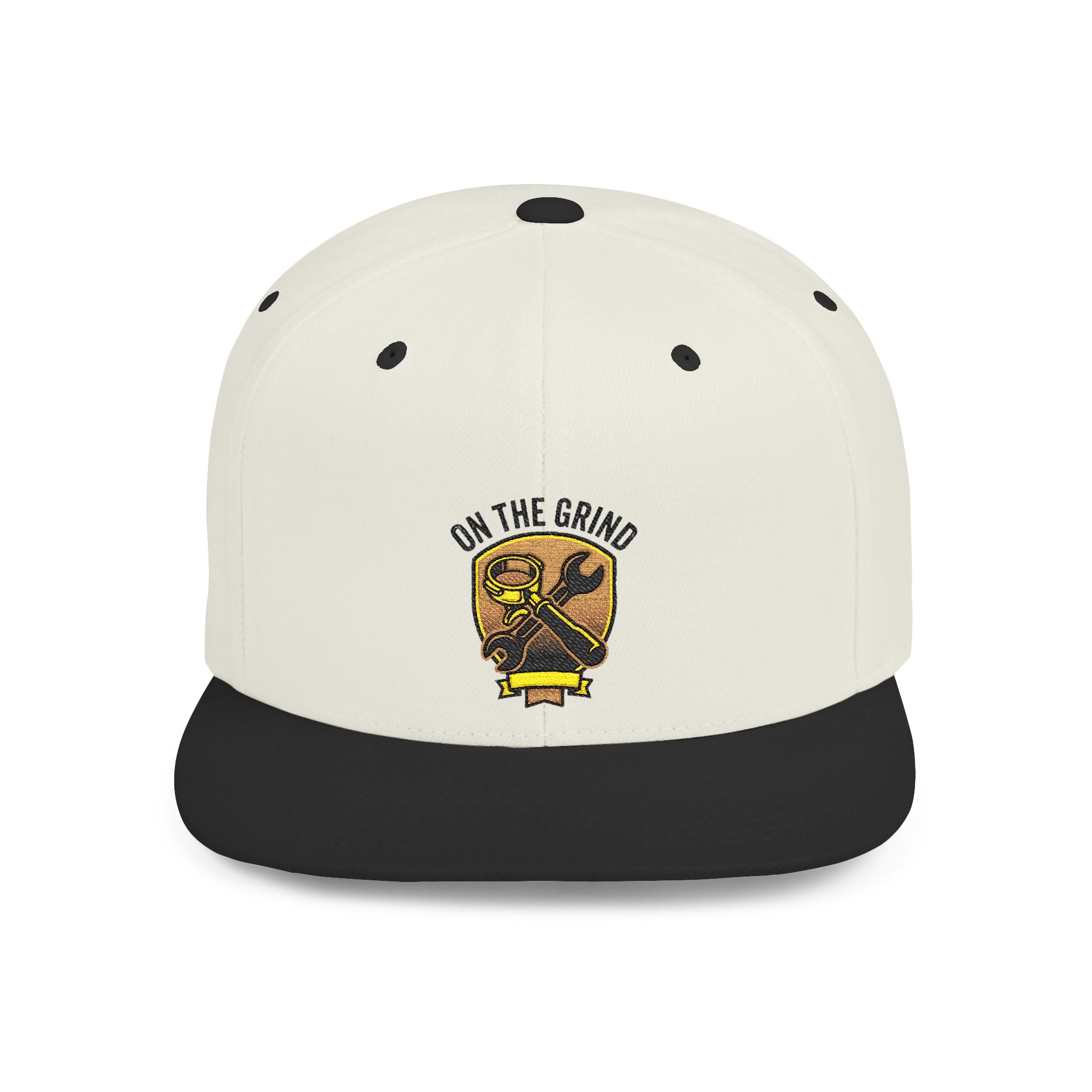 Snapback Hat — "On The Grind" Vintage Tool Crest Flat Bill Cap