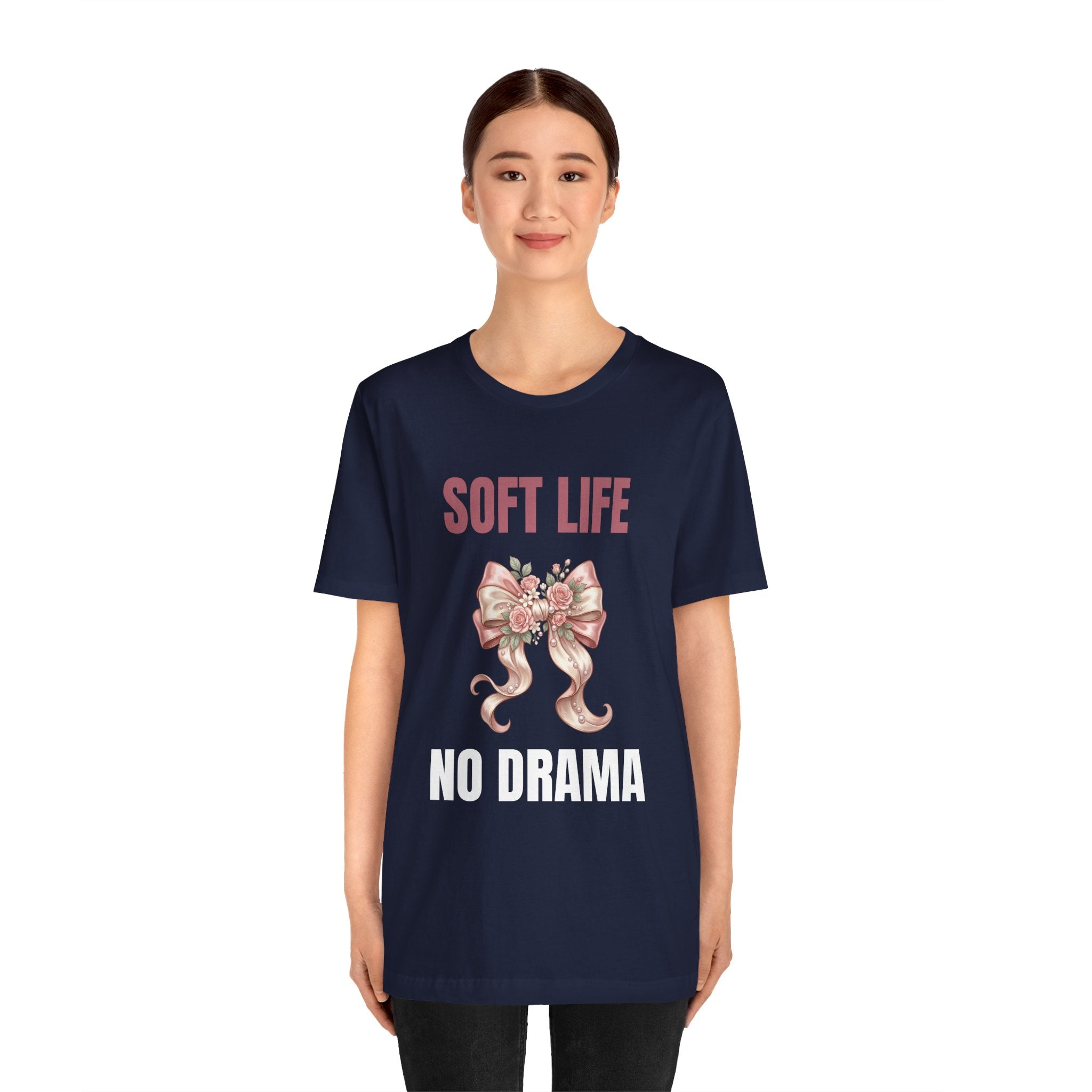 Soft Life No Drama T-Shirt — Pink Bow Floral Graphic Tee