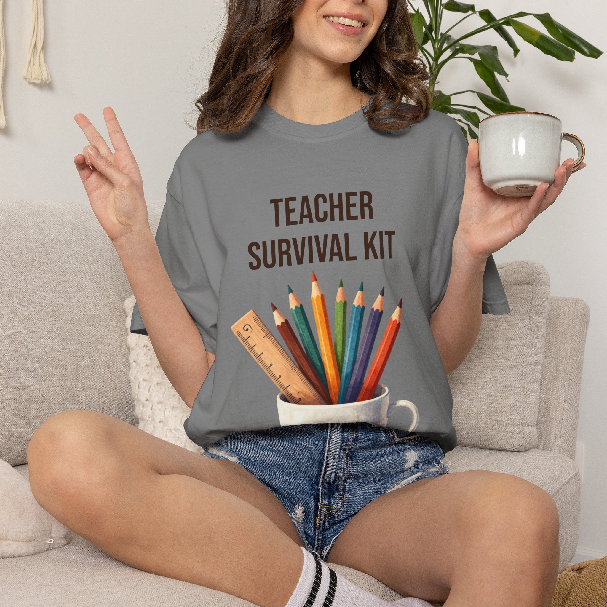 Teacher Survival Kit T-Shirt — Cute Pencil & Mug Graphic Tee for Teachers, Back-to-School Gift