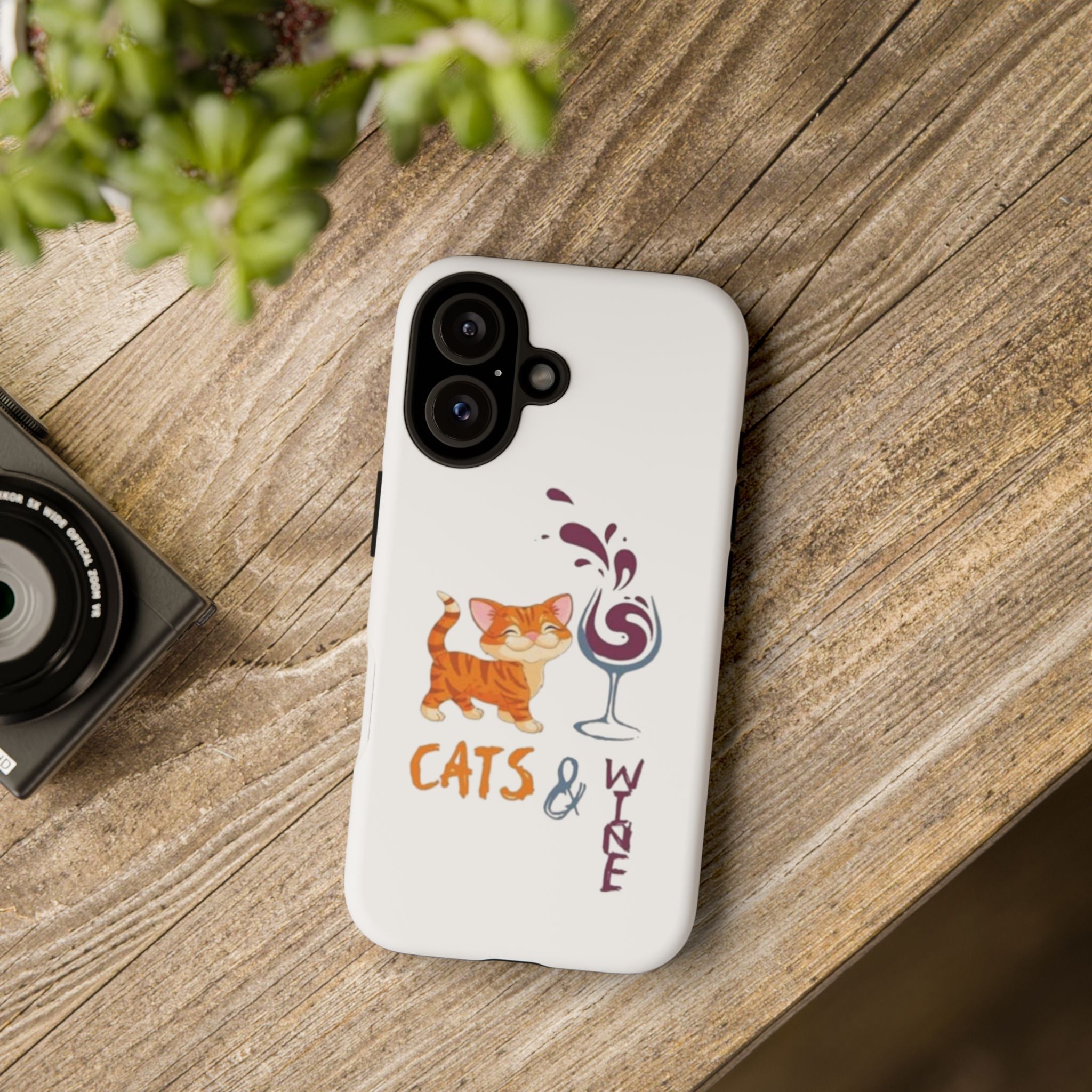 Cats & Wine Phone Case — Cute Orange Cat with Wine Glass Protective Case