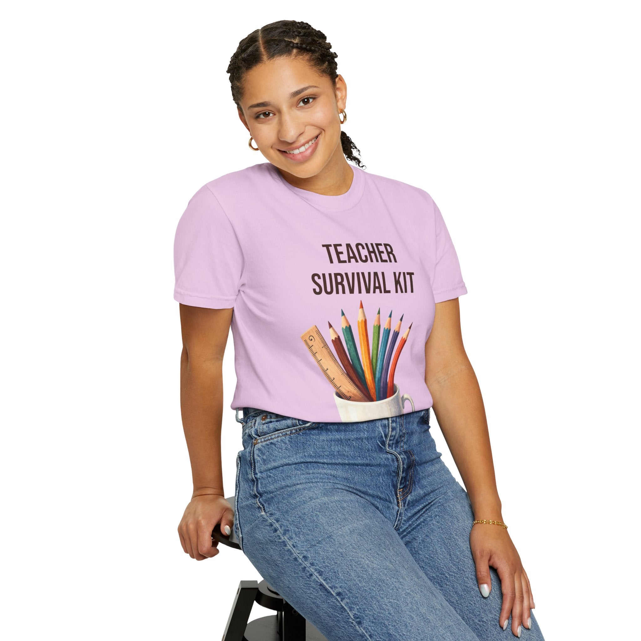 Teacher Survival Kit T-Shirt — Cute Pencil & Mug Graphic Tee for Teachers, Back-to-School Gift