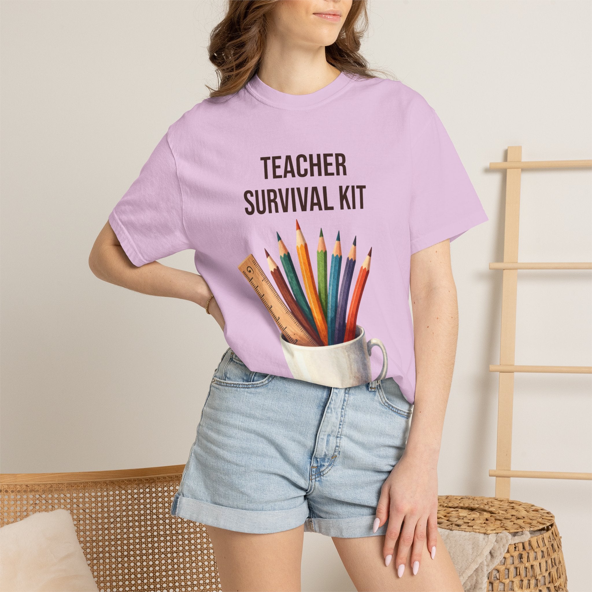 Teacher Survival Kit T-Shirt — Cute Pencil & Mug Graphic Tee for Teachers, Back-to-School Gift