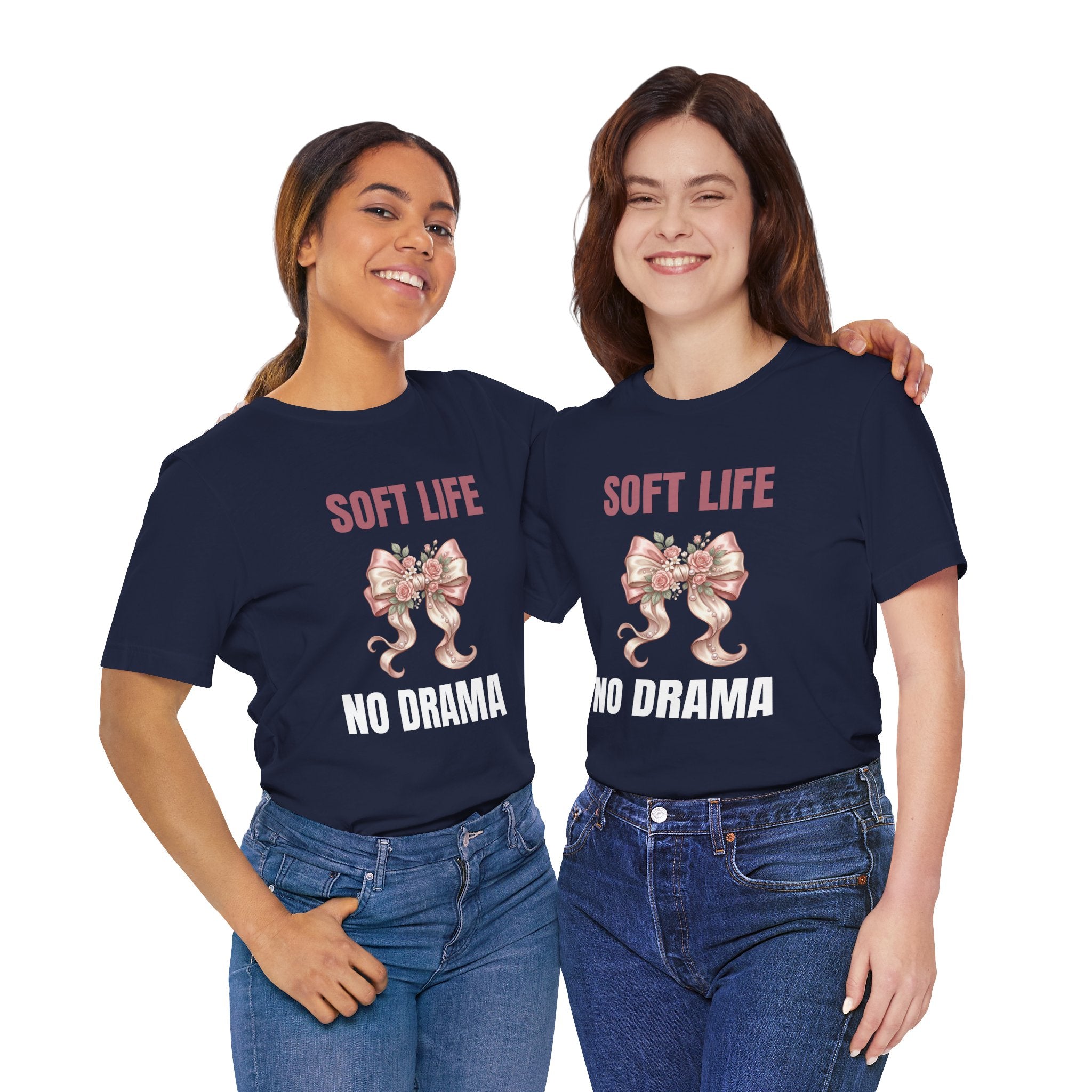Soft Life No Drama T-Shirt — Pink Bow Floral Graphic Tee