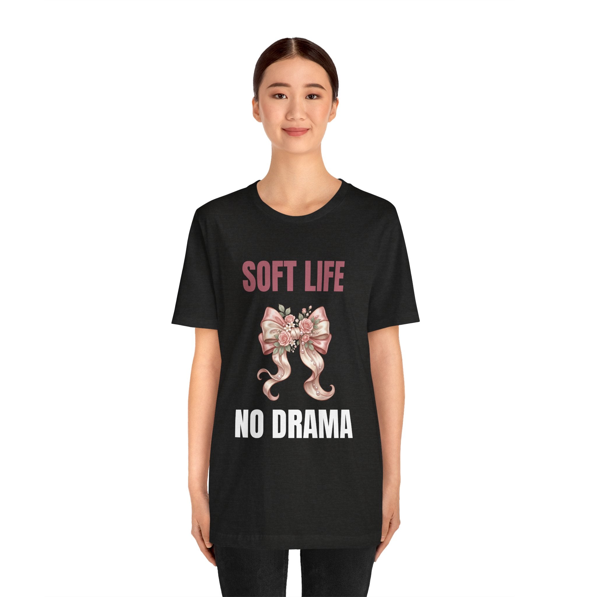Soft Life No Drama T-Shirt — Pink Bow Floral Graphic Tee