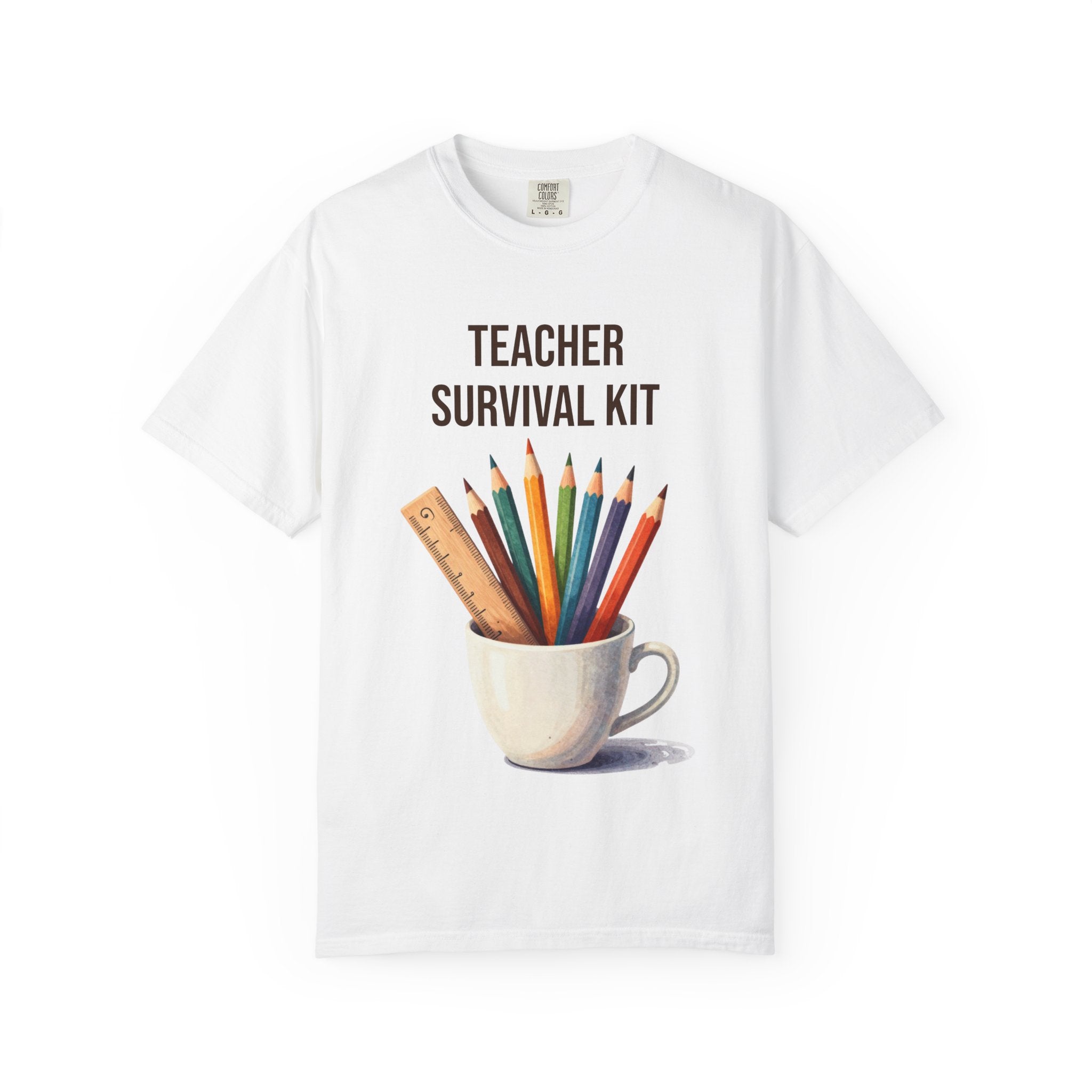 Teacher Survival Kit T-Shirt — Cute Pencil & Mug Graphic Tee for Teachers, Back-to-School Gift