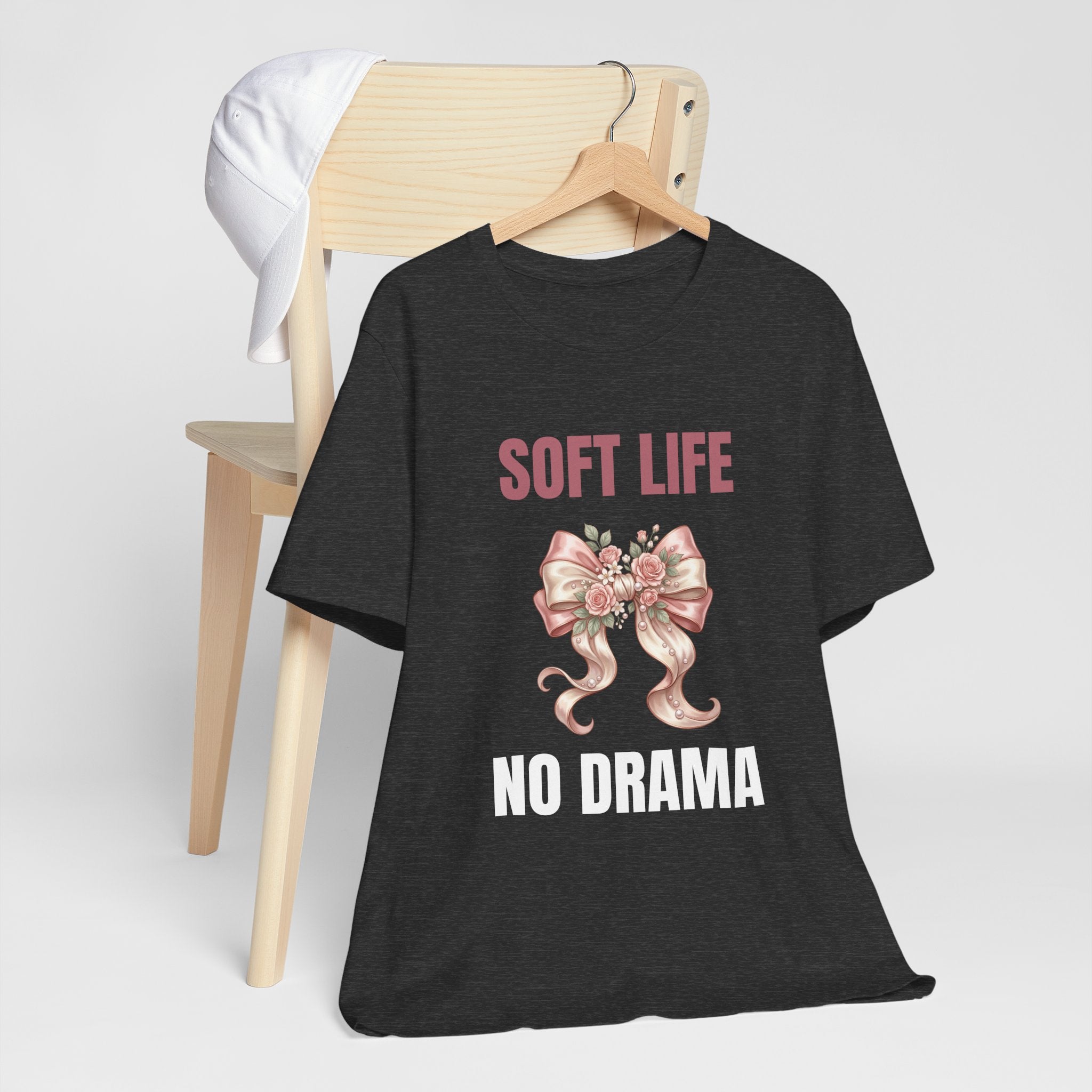 Soft Life No Drama T-Shirt — Pink Bow Floral Graphic Tee