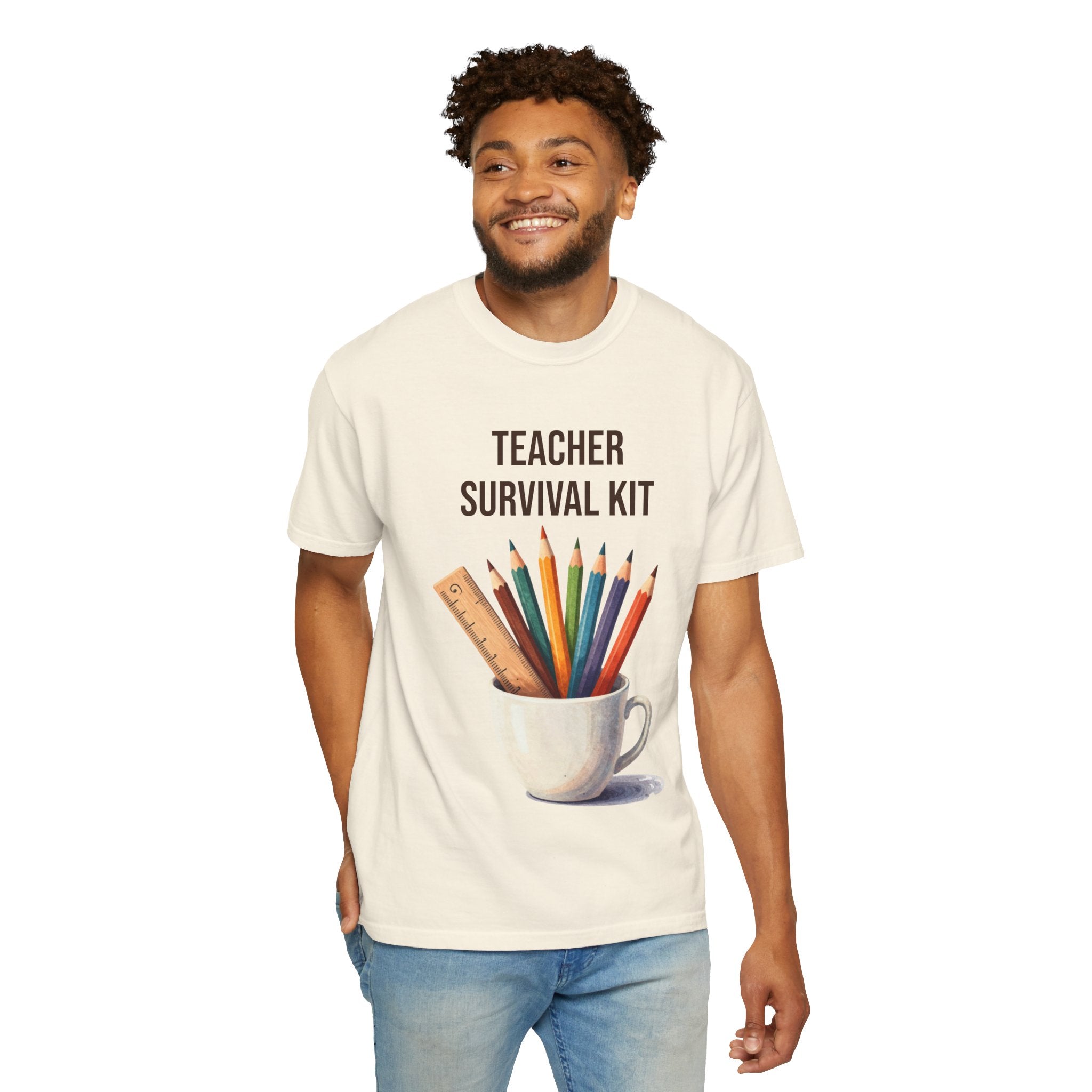 Teacher Survival Kit T-Shirt — Cute Pencil & Mug Graphic Tee for Teachers, Back-to-School Gift
